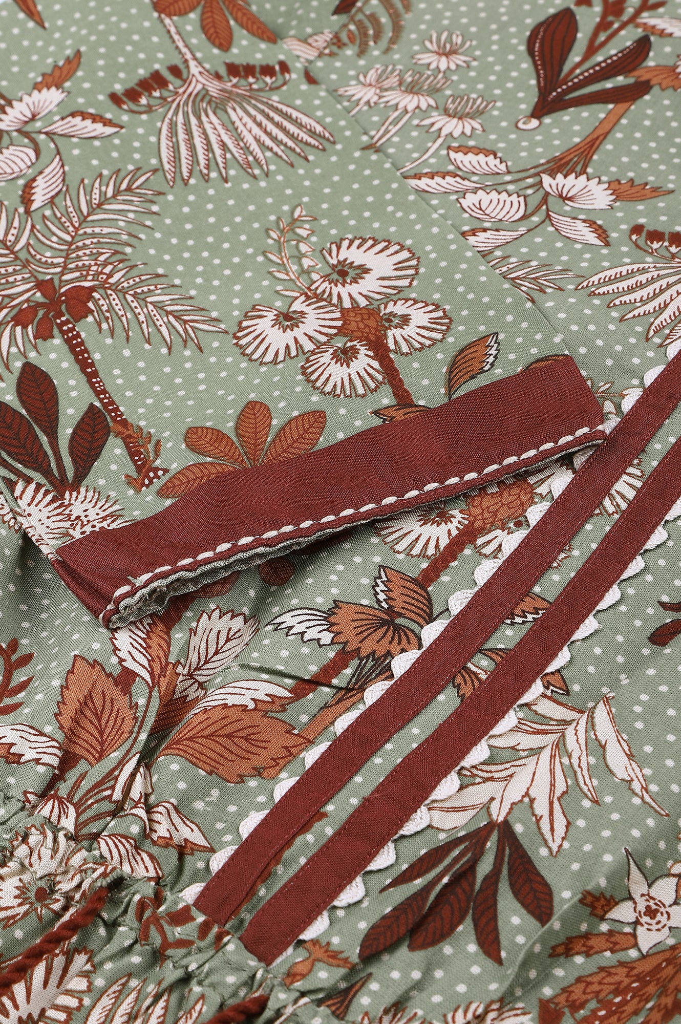 Green Printed Gathered Western Dress - Image 7