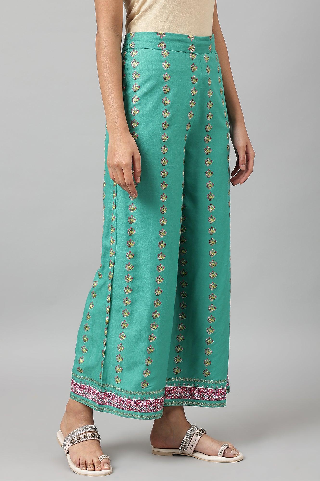 Green Rayon Printed Parallel Pants - Image 5