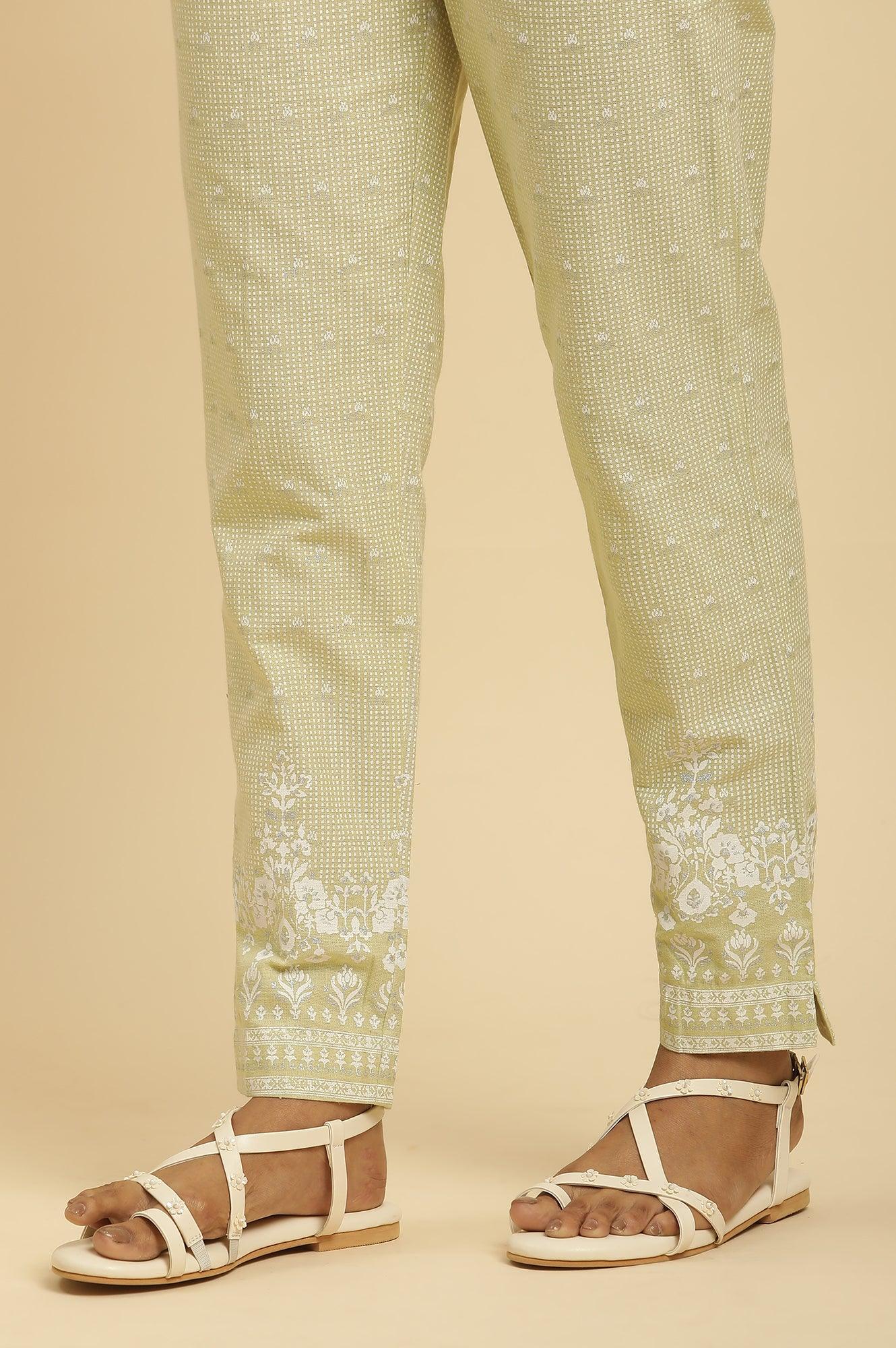 Green Round Neck Kurta And Slim Pants Set - Image 9