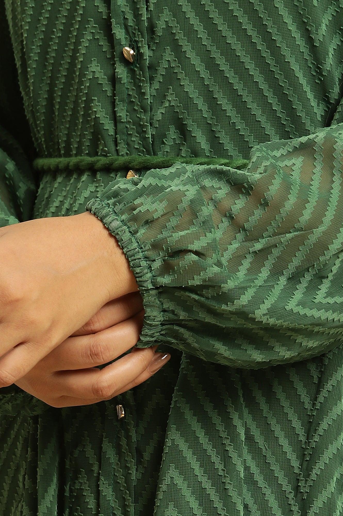 Green Shirt Collar Flared Western Dress - Image 7