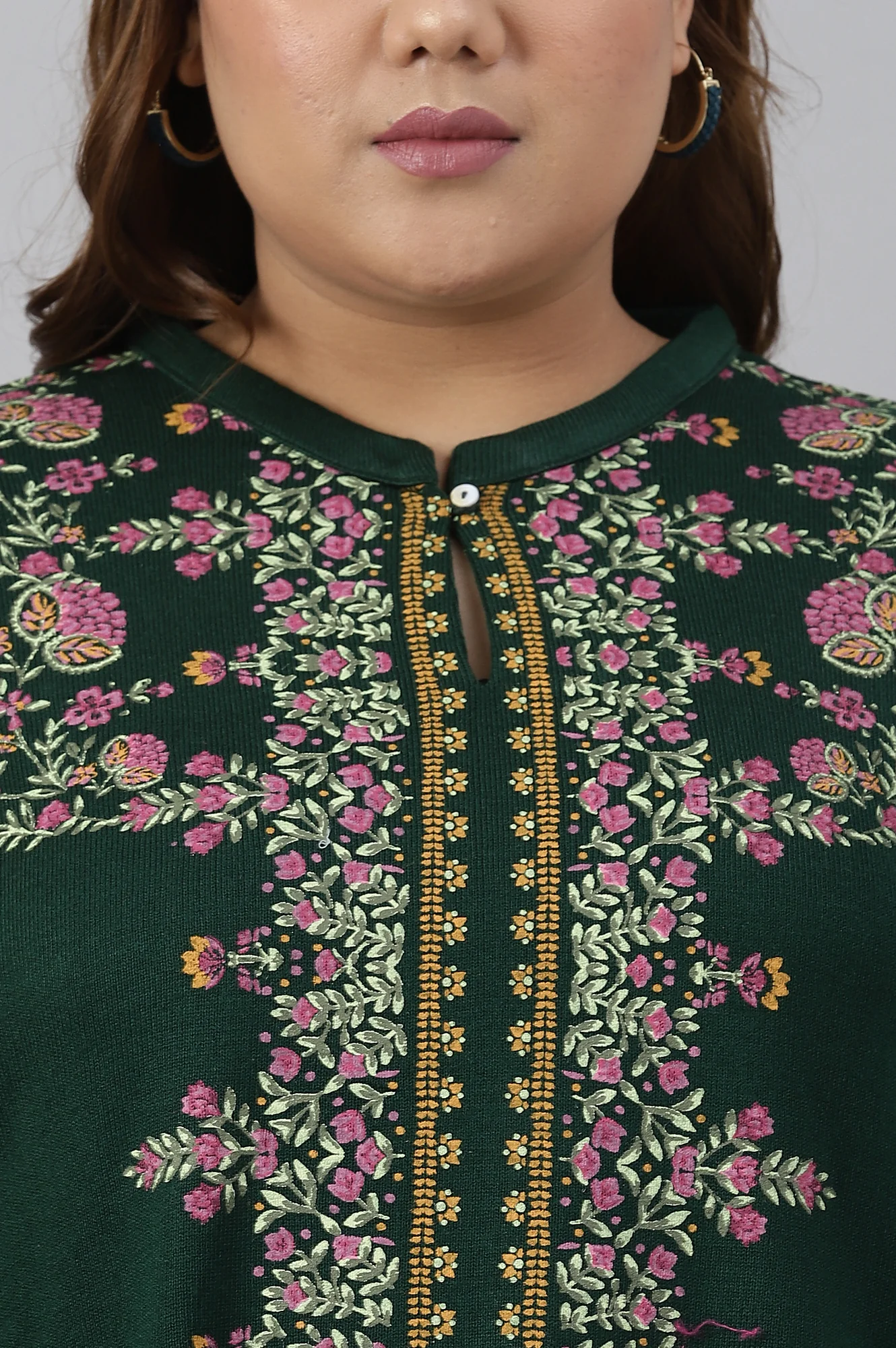 Green Side Dipped Plus Size Winter kurta - Image 4