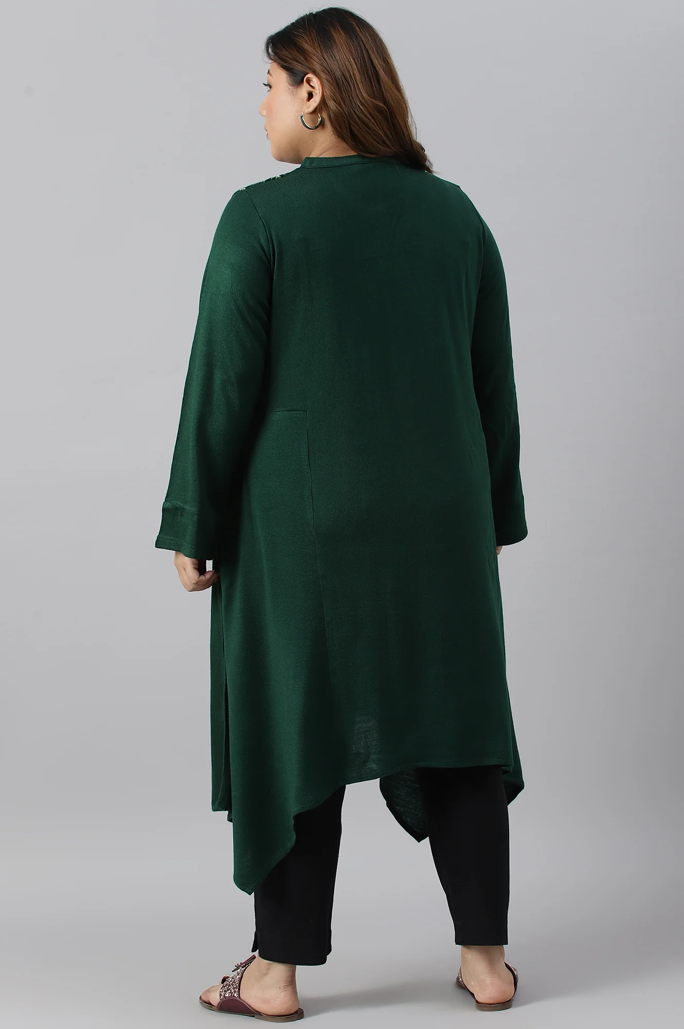 Green Side Dipped Plus Size Winter kurta - Image 6