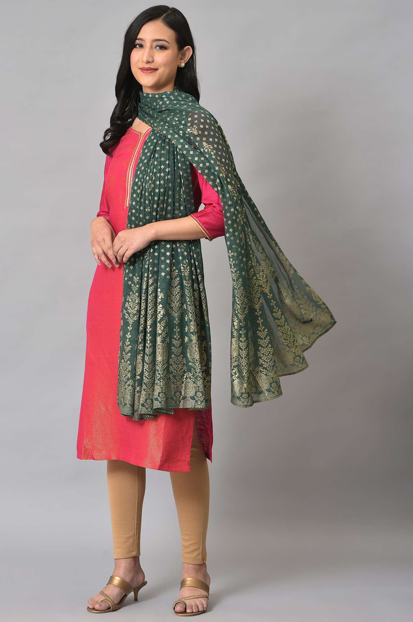 Elleven Women's Green Silver Chiffon Printed Dupatta - Image 5