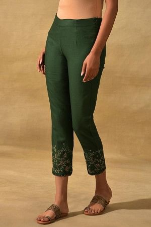 Green Soild Slim Pants - Image 3
