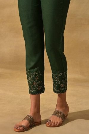 Green Soild Slim Pants - Image 7
