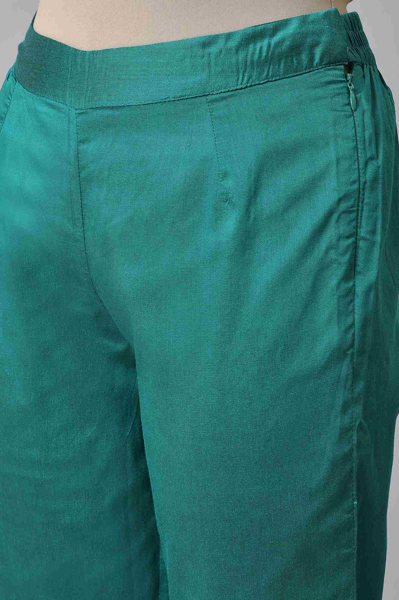 Green Solid Beaded Straight Slim Pant - Image 7