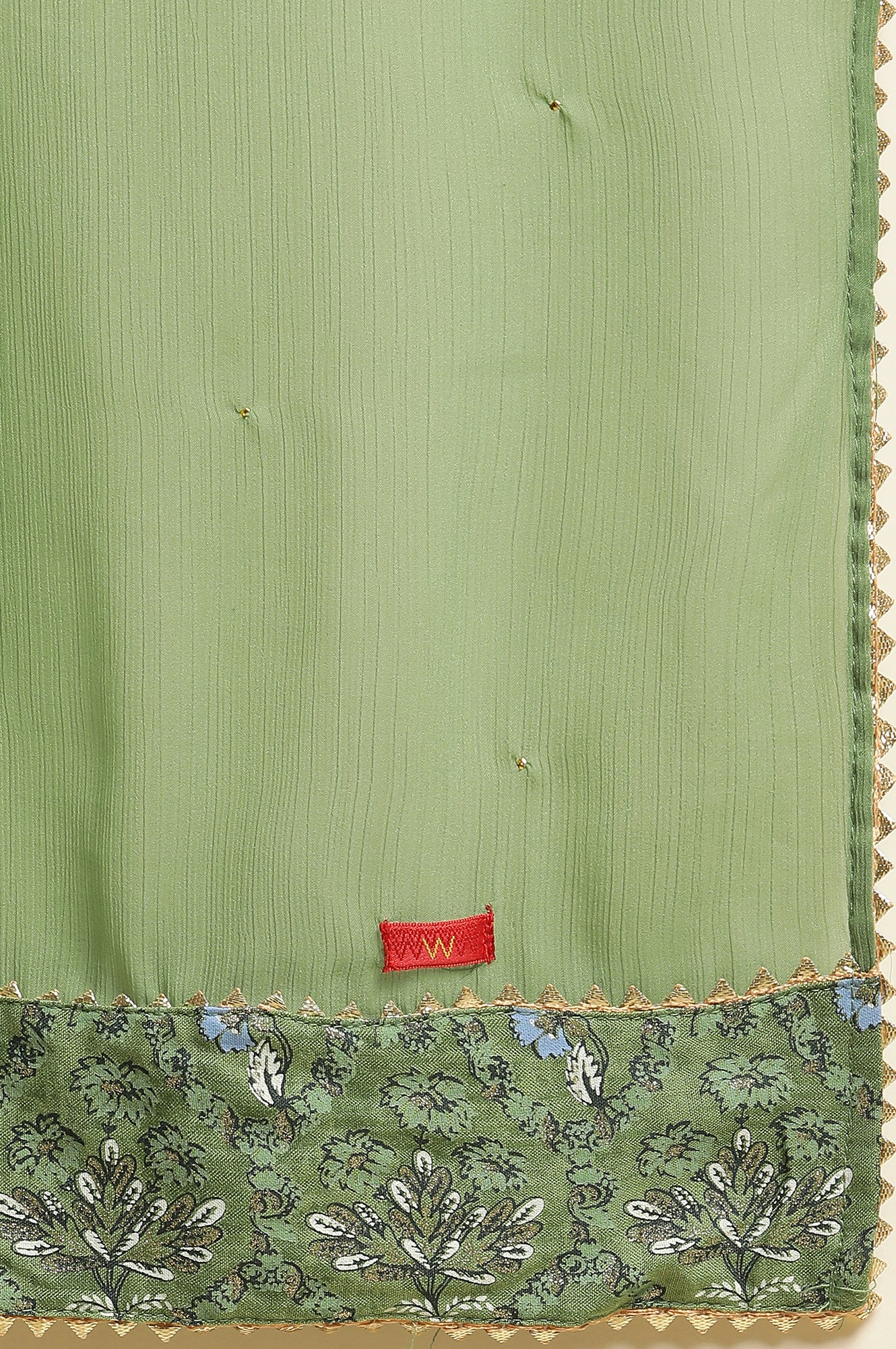 Green Solid Chiffon Dupatta With Gold Mukaish - Image 6