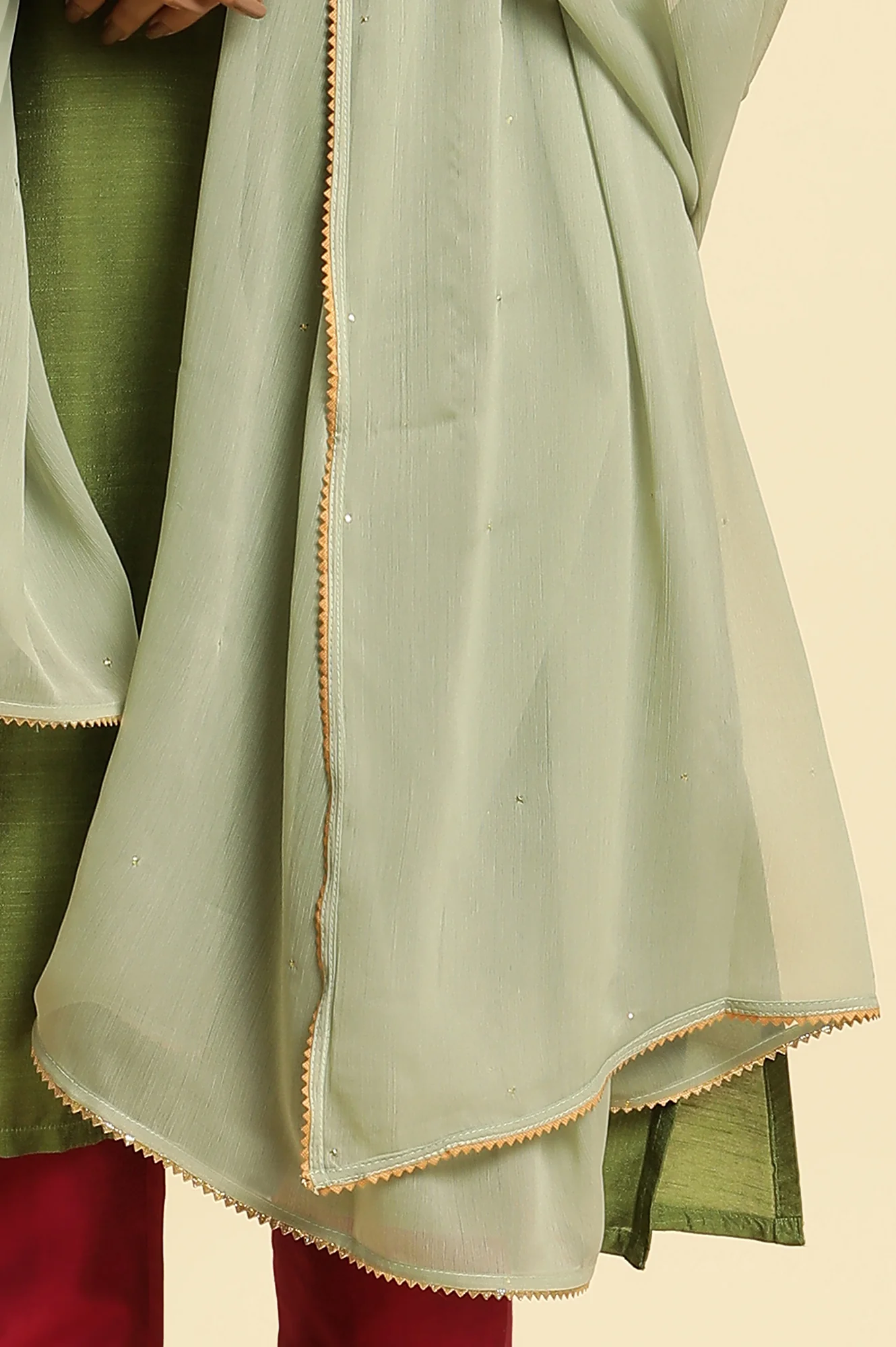 Green Solid Chiffon Dupatta With Gotta Border - Image 5
