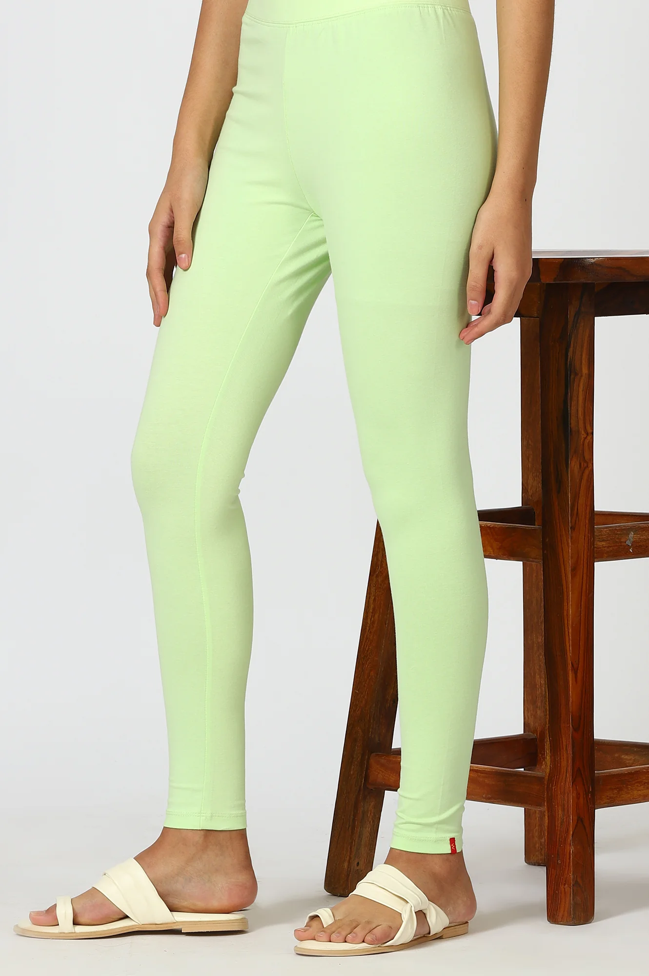 Green Solid Cotton Blend Straight Tights - Image 2