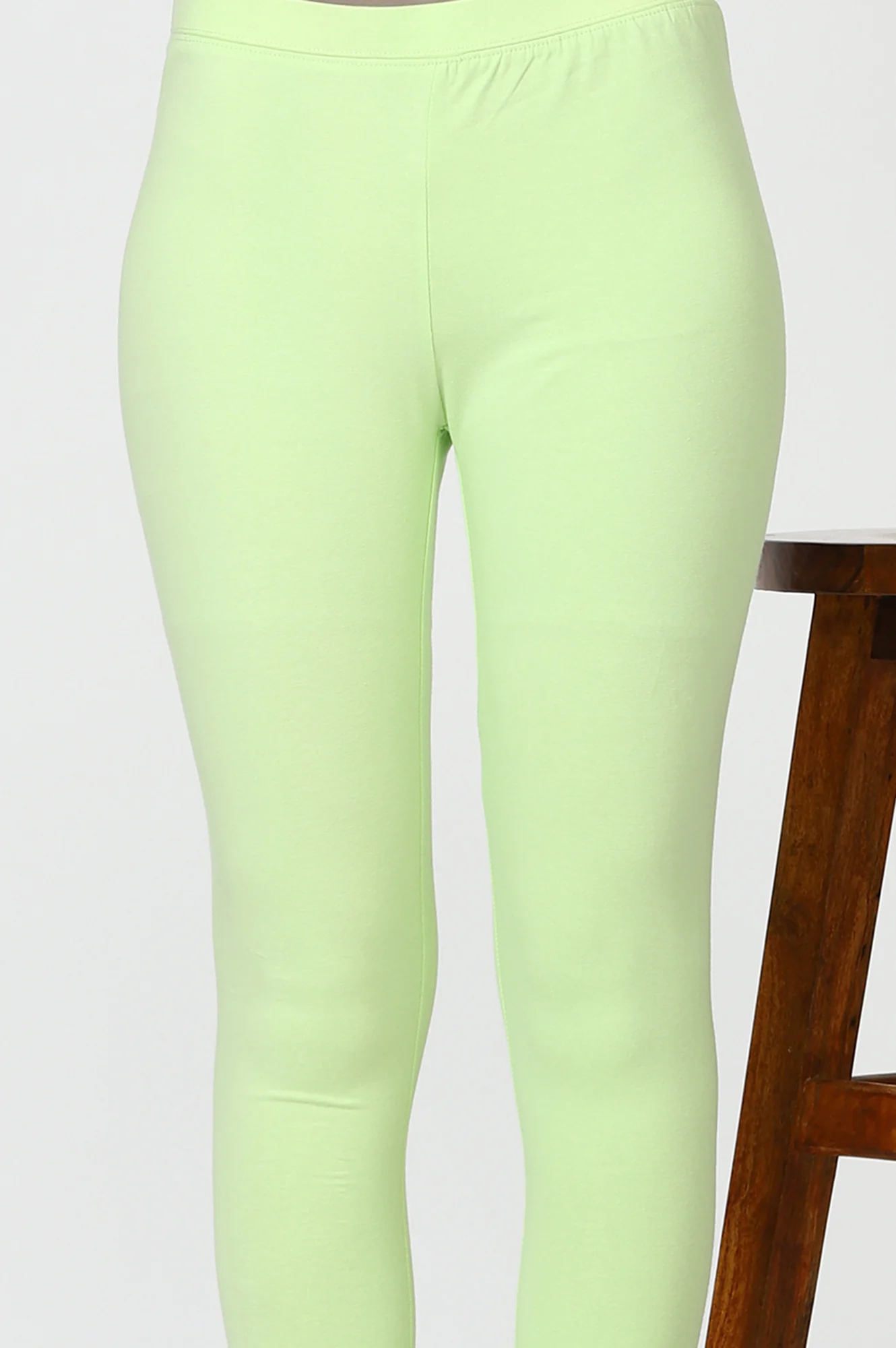 Green Solid Cotton Blend Straight Tights - Image 6