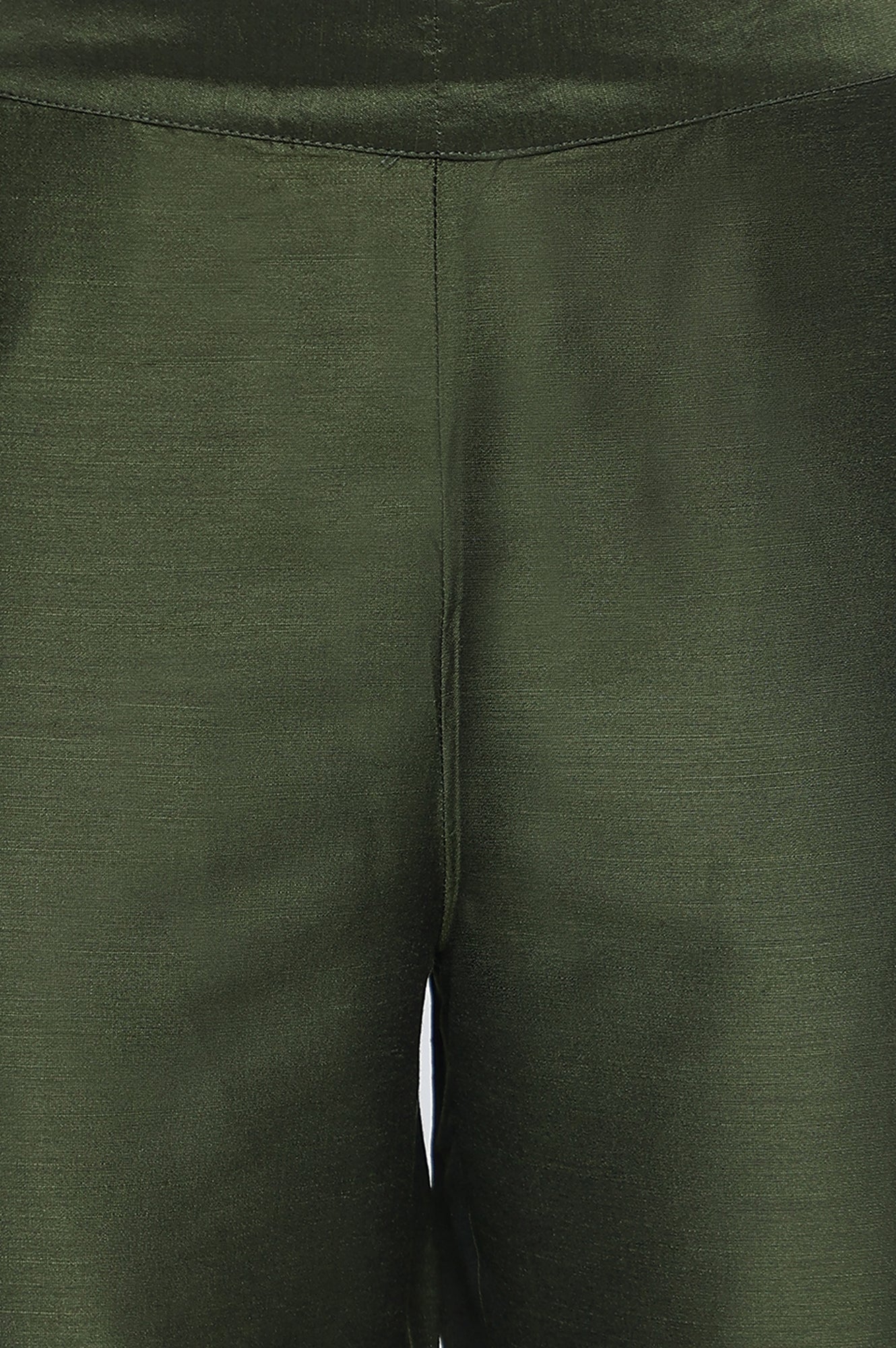 Elleven Women's Green Solid Mid Rise Slub Trousers in Ankle Length - Image 2