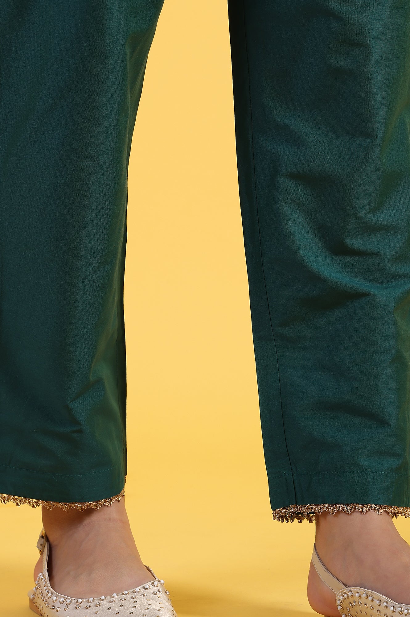 Green Solid SequinsFlared Kurta & Straight pant with Dupatta Set - Image 9