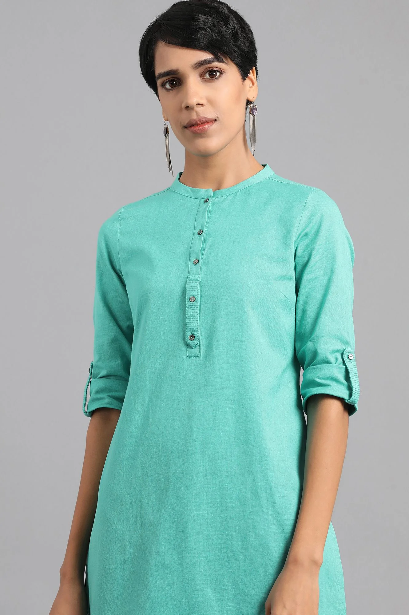 Green Solid Straight Cotton Kurta - Image 6