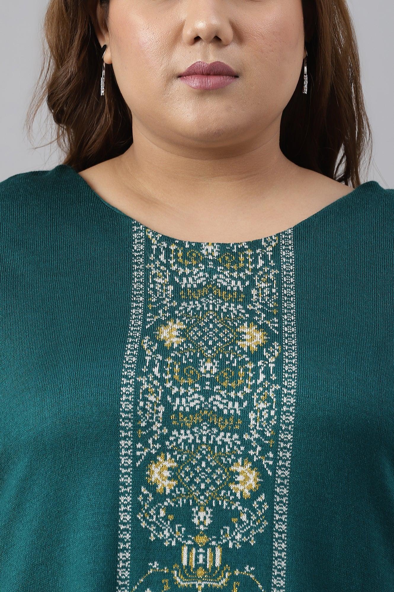 Green Straight Printed Plus Size Winter kurta - Image 5