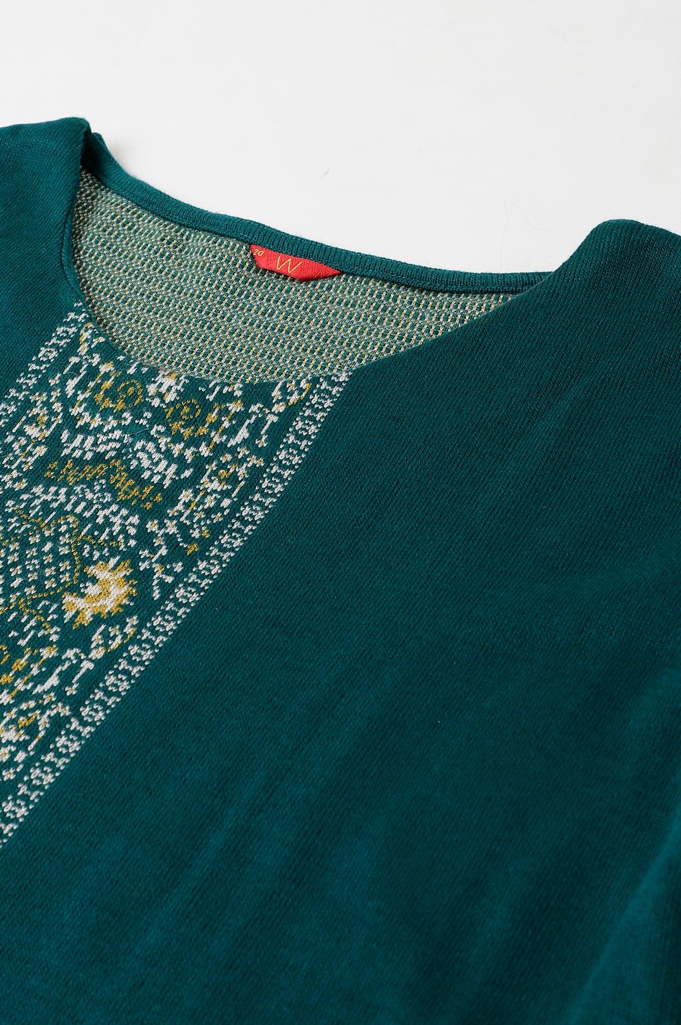 Green Straight Printed Plus Size Winter kurta - Image 7