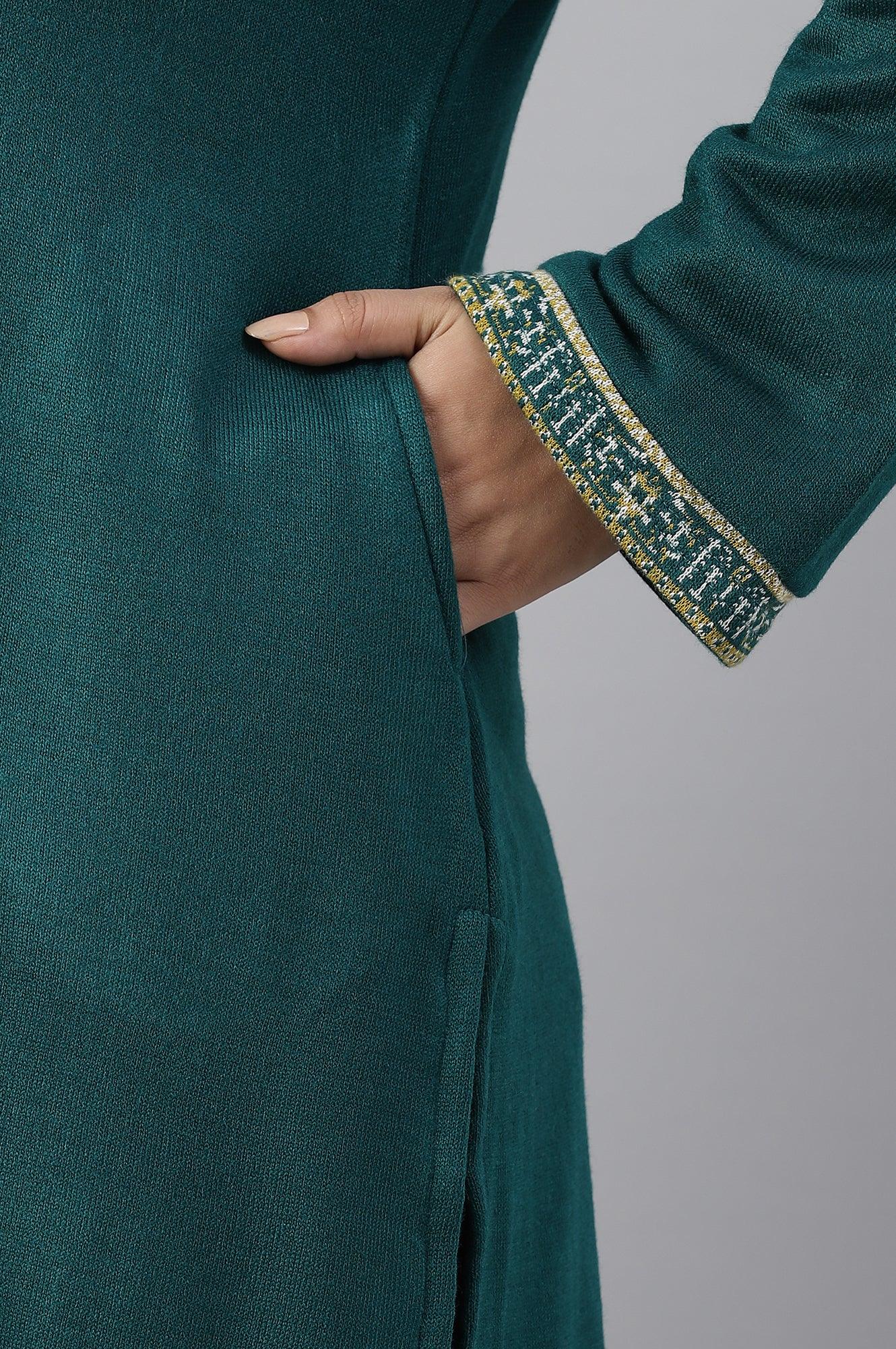 Green Straight Printed Plus Size Winter kurta - Image 9