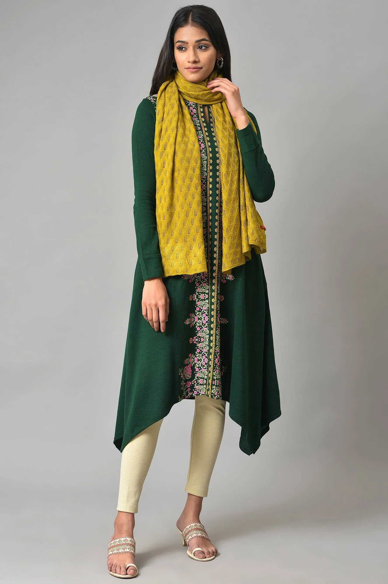 Green Stripe Design Knitted Shawl - Image 2