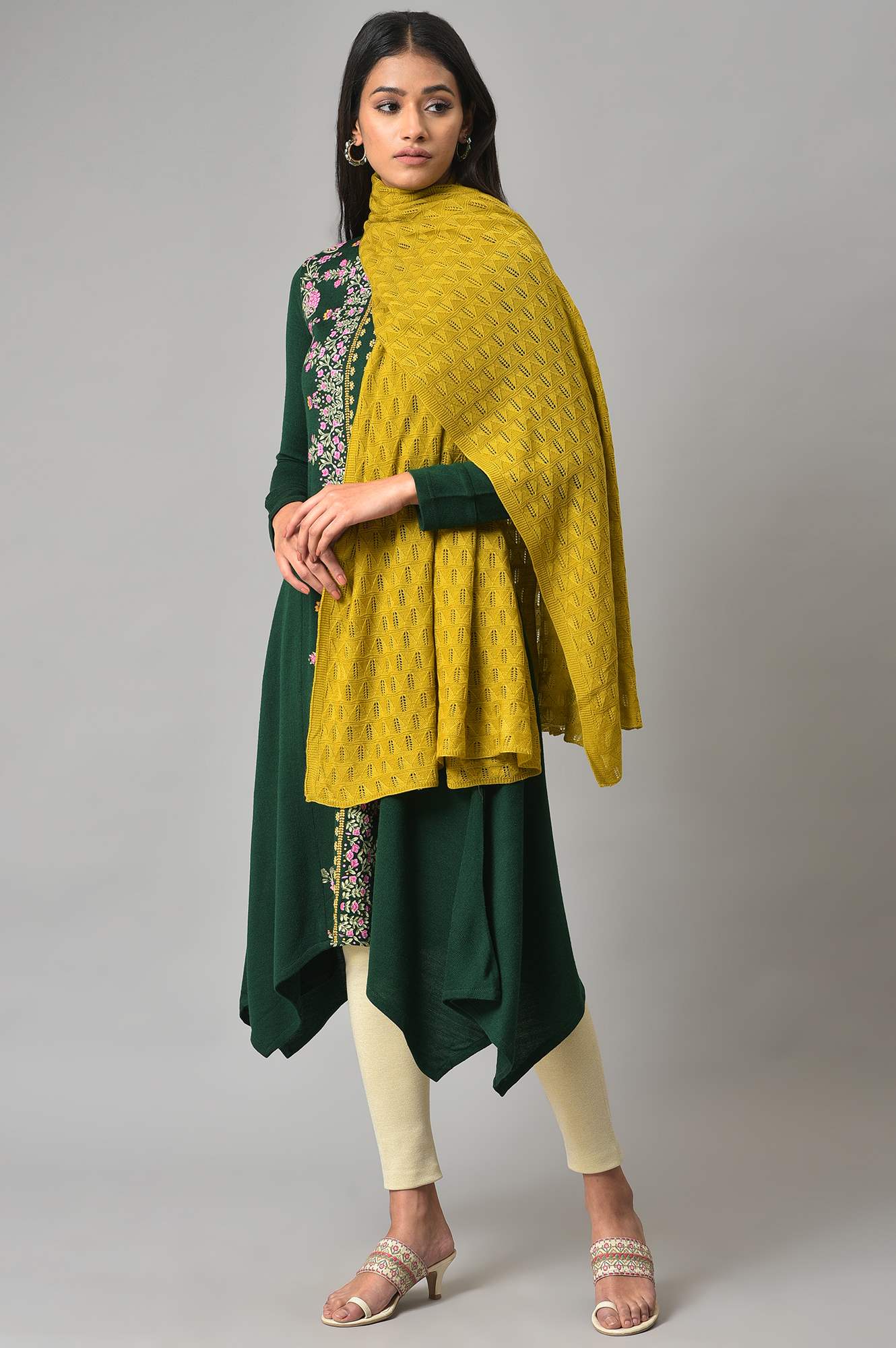Green Stripe Design Knitted Shawl - Image 3