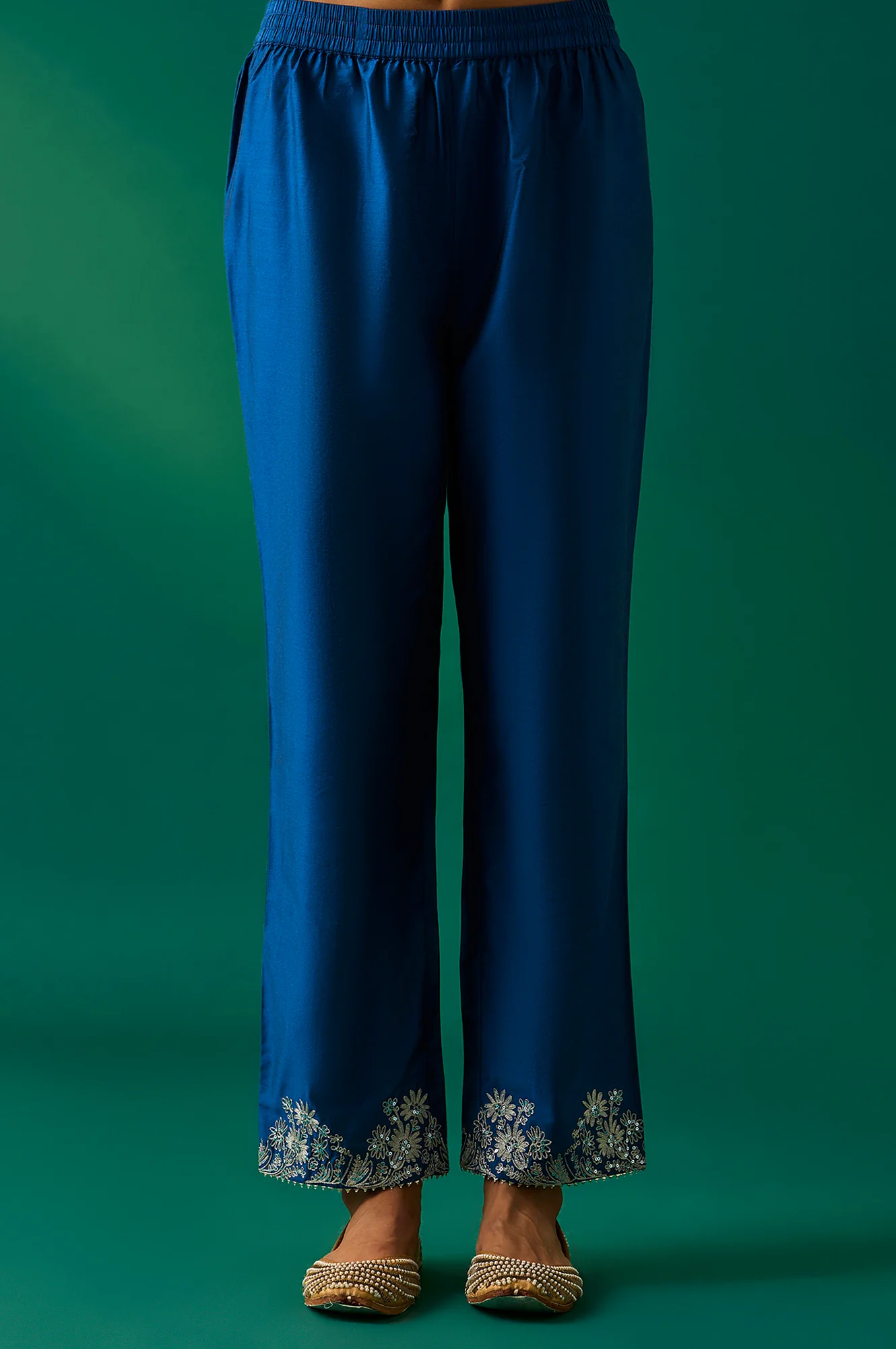 Green Striped Embroidered Angrakha Rayon Kurta with Trouser and Dupatta Set - Image 6