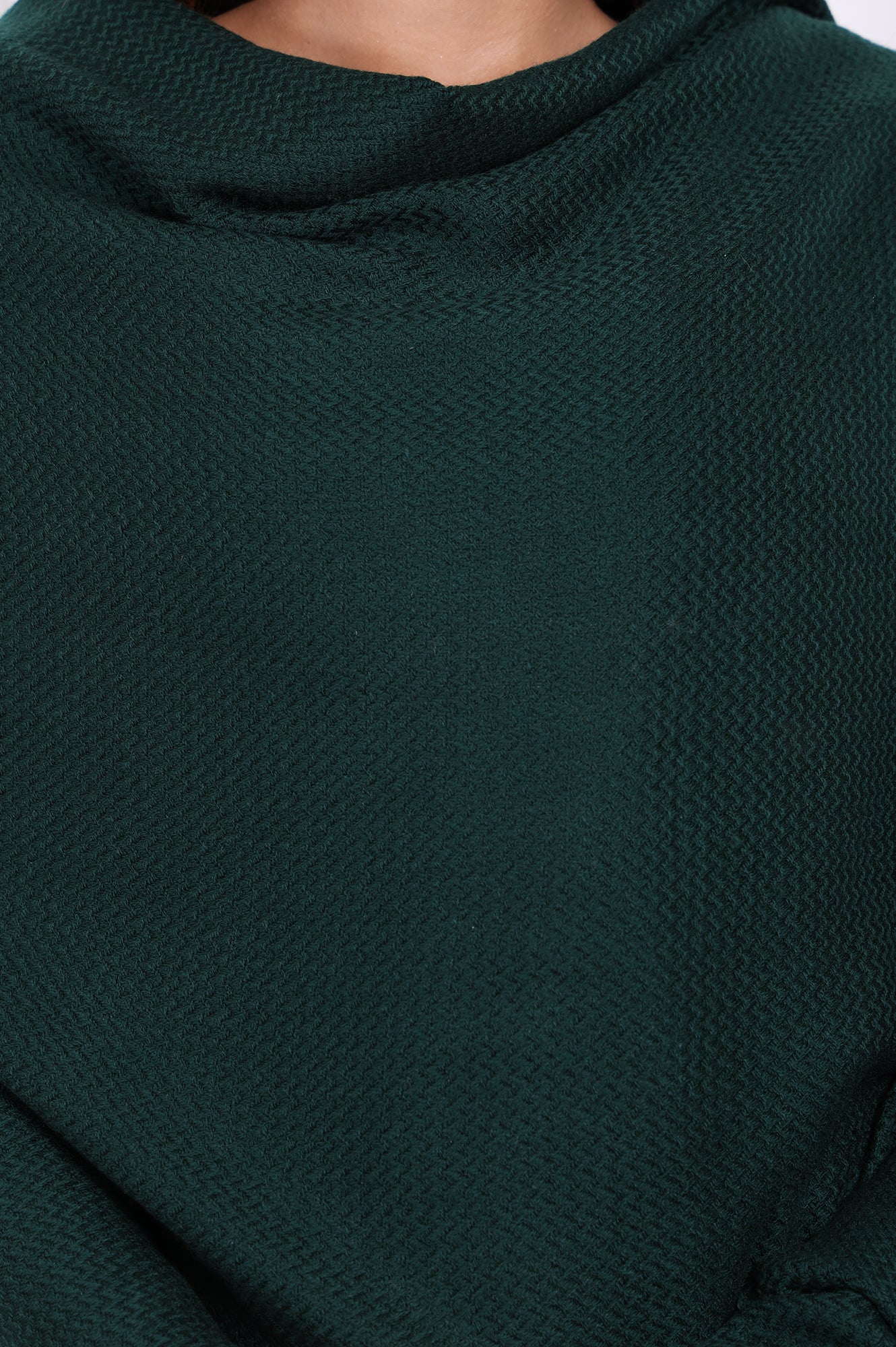Green Textured Tasseled Acrowool Shawl - Image 3