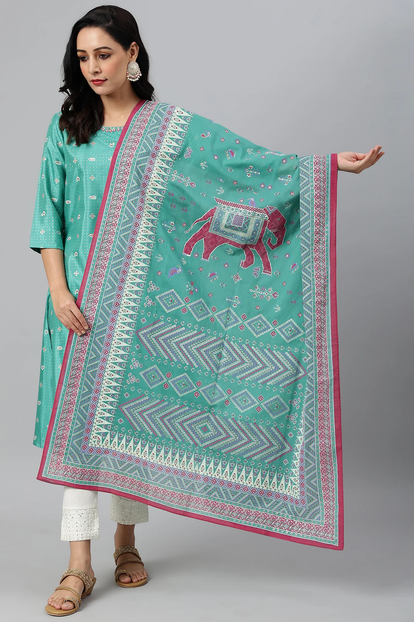 Green Voile Printed Dupatta