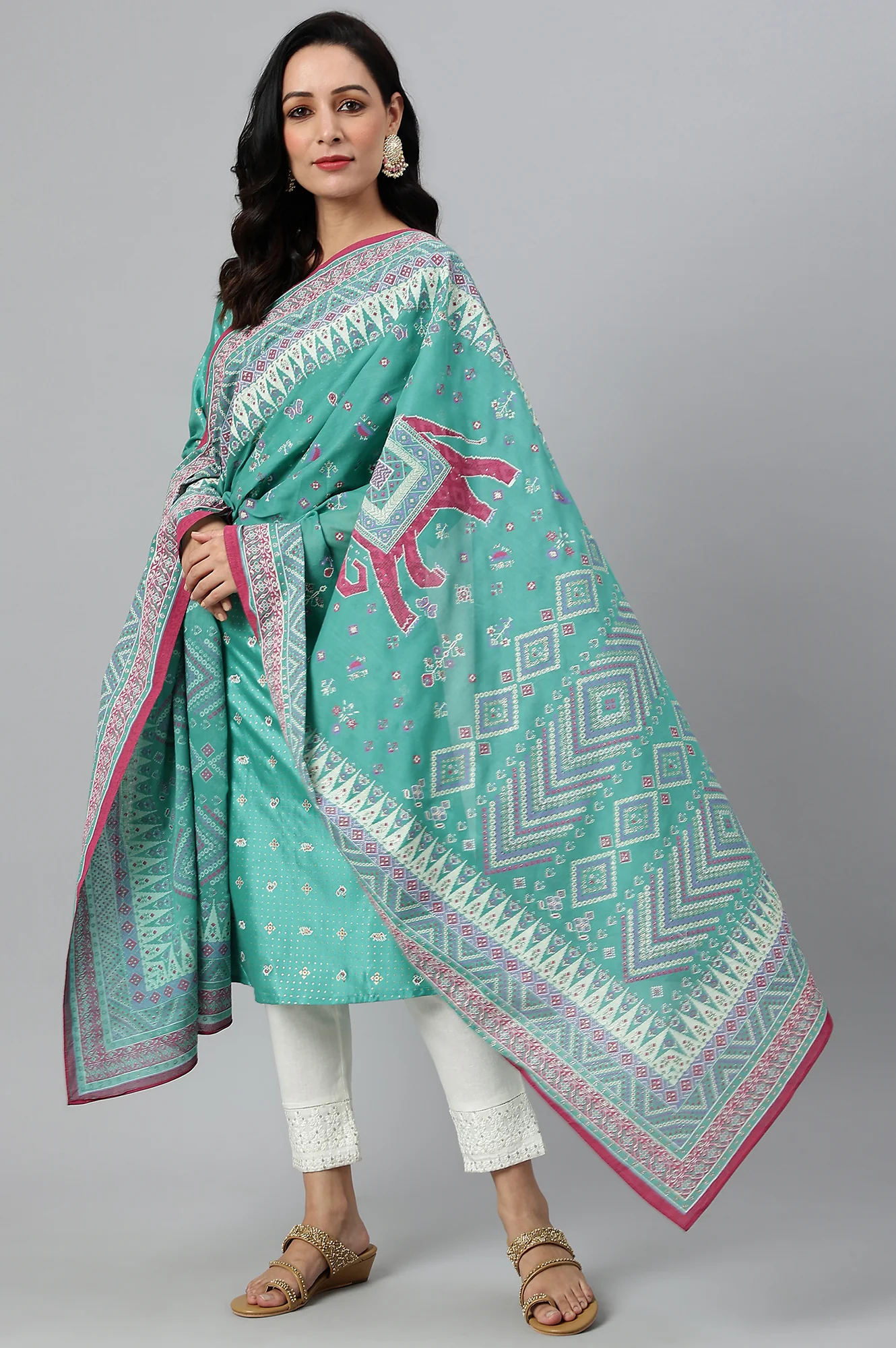 Green Voile Printed Dupatta - Image 3