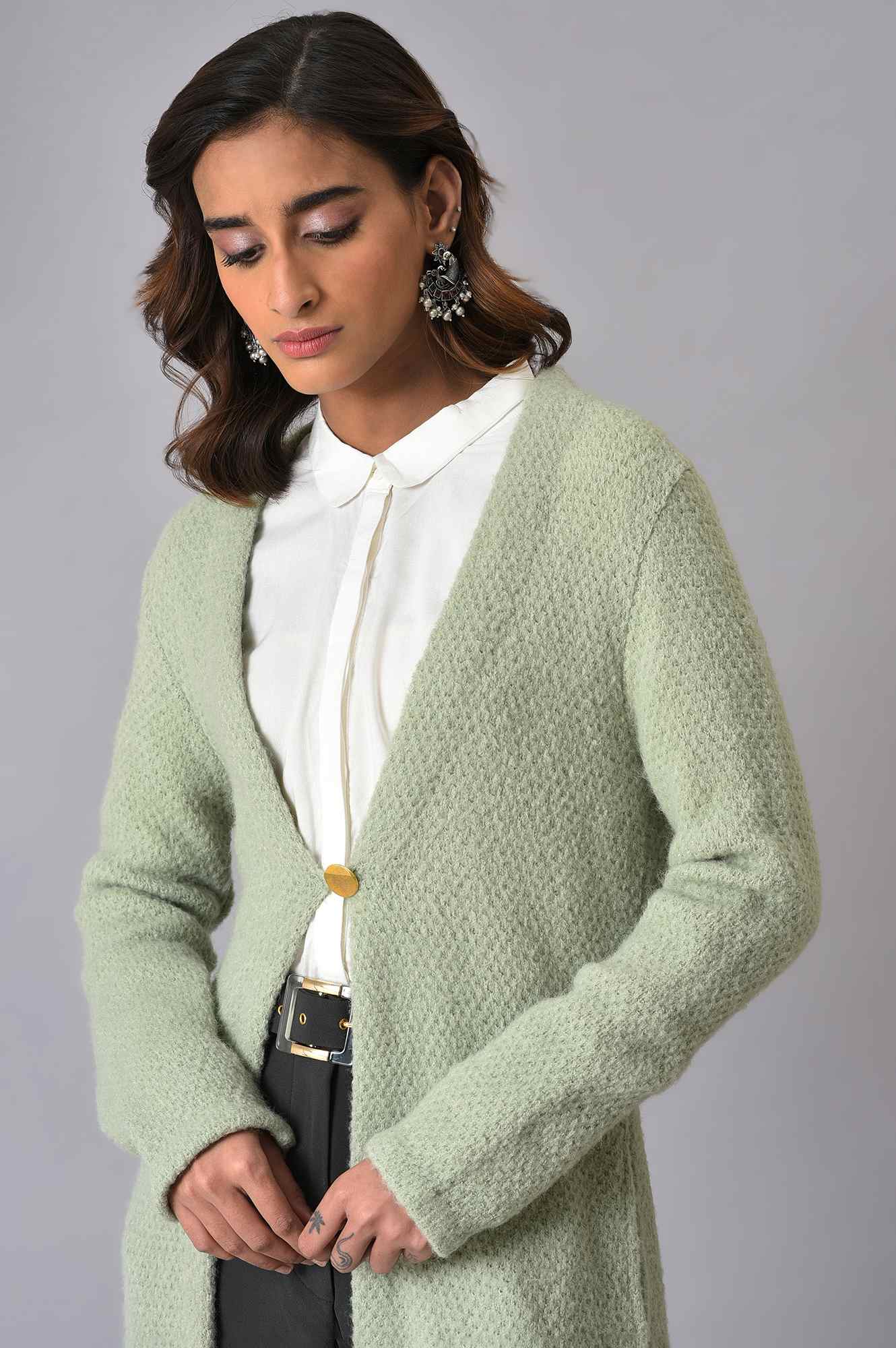 Green Winter Women Cardigan - Image 5