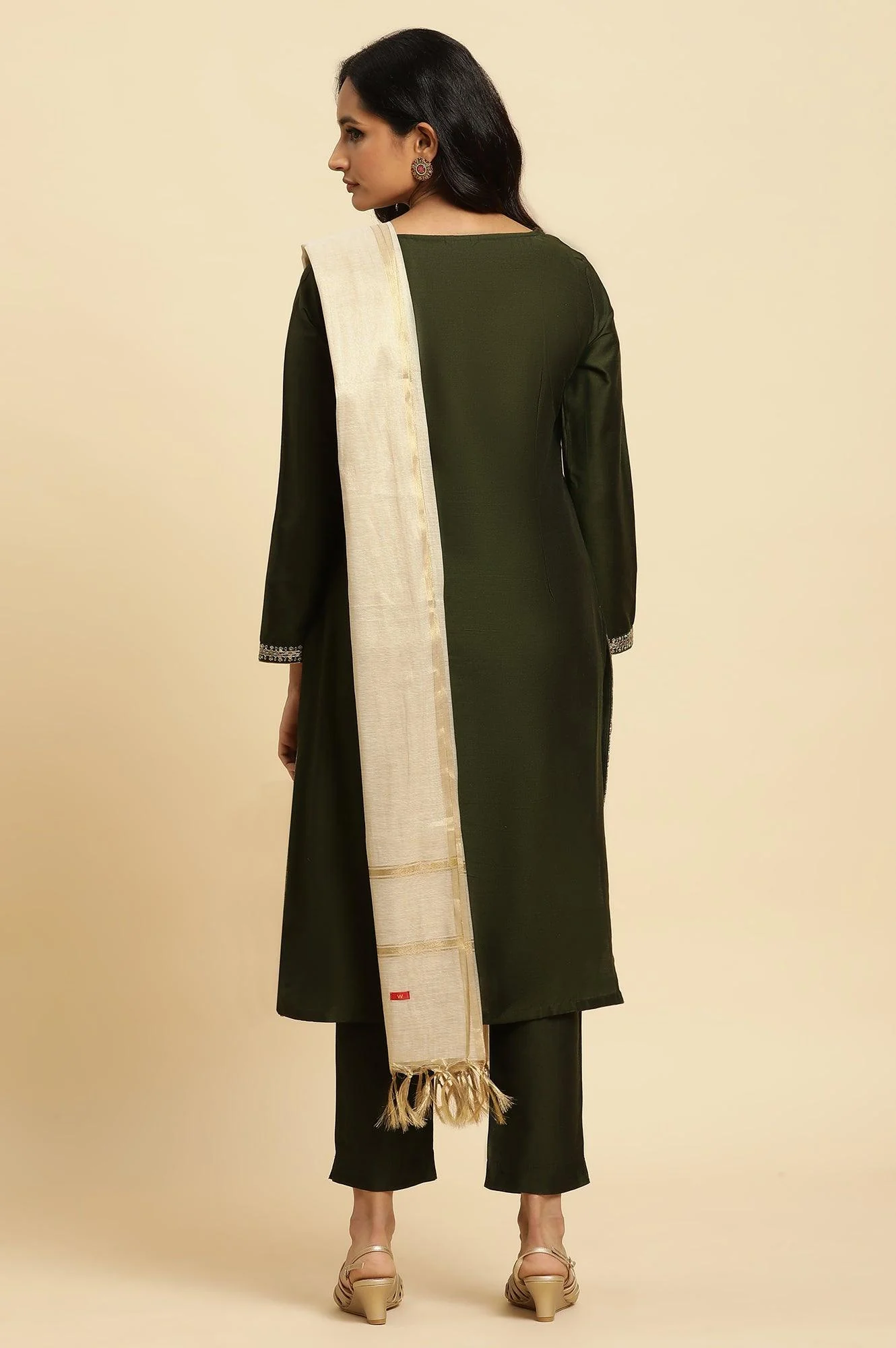 Green Zari Embroidered Straight Kurta, Pant And Dupatta Set - Image 4