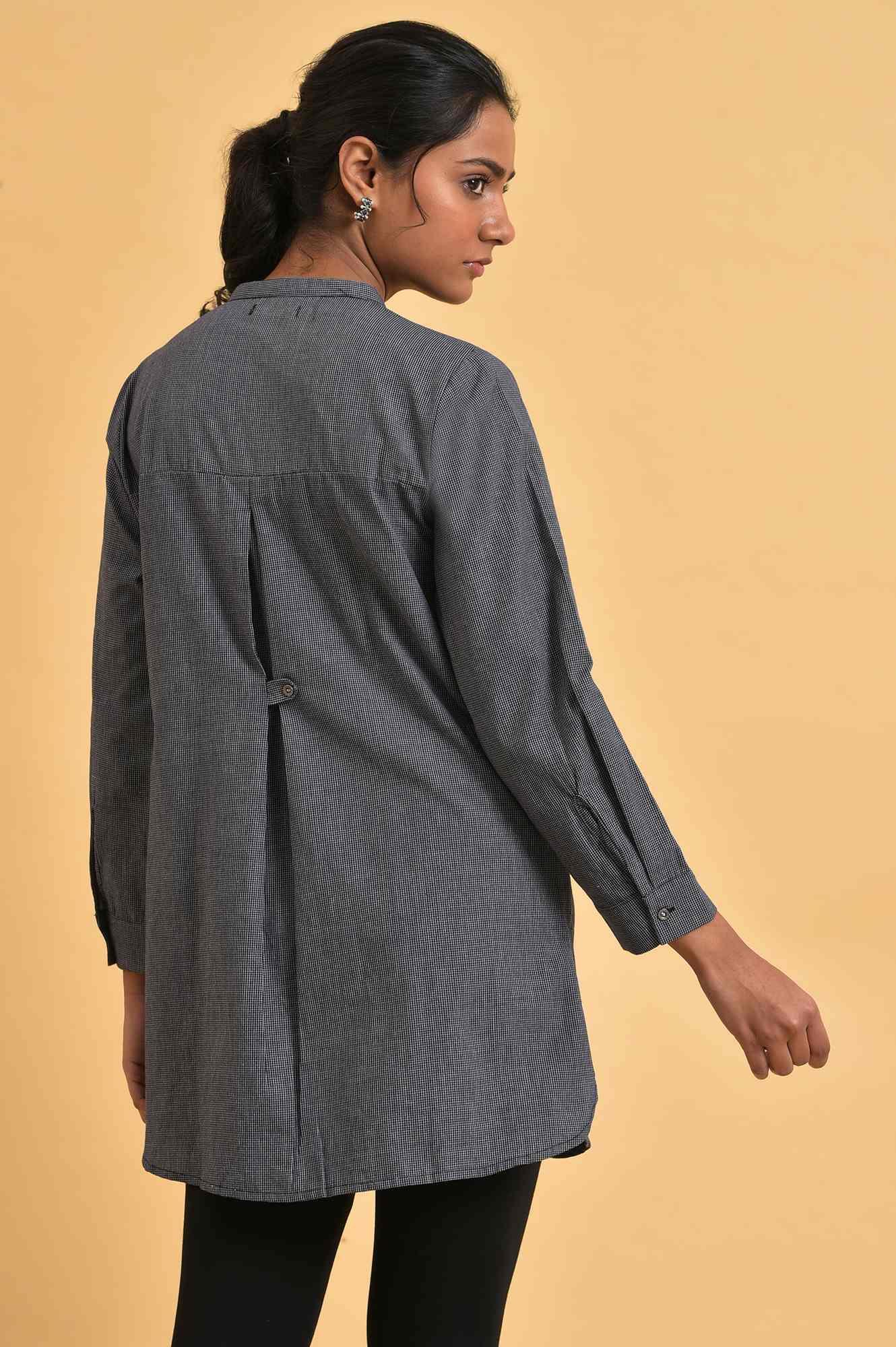 Grey Checker Embroidered Western Tunic - Image 2