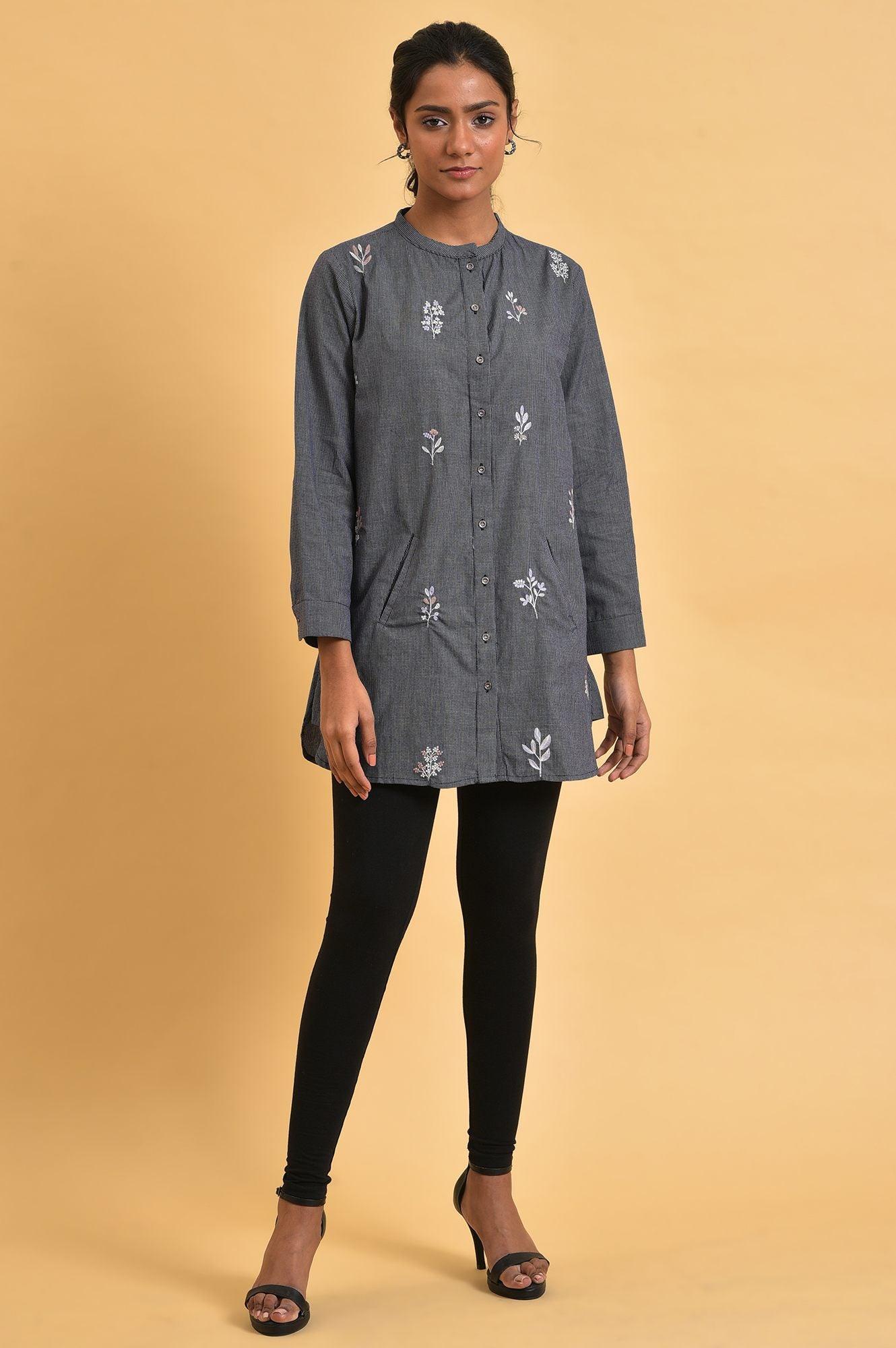 Grey Checker Embroidered Western Tunic - Image 6