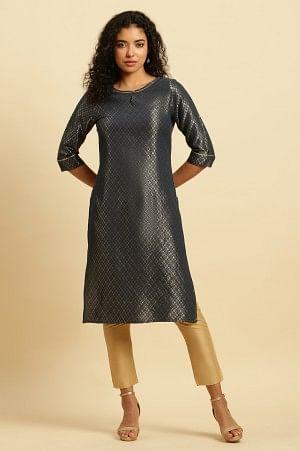 Grey Dobby Festive Embellished Kurta - Image 2