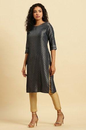 Grey Dobby Festive Embellished Kurta - Image 3