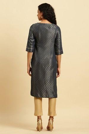 Grey Dobby Festive Embellished Kurta - Image 4