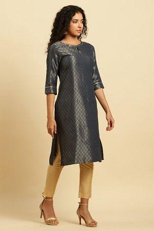 Grey Dobby Festive Embellished Kurta - Image 5