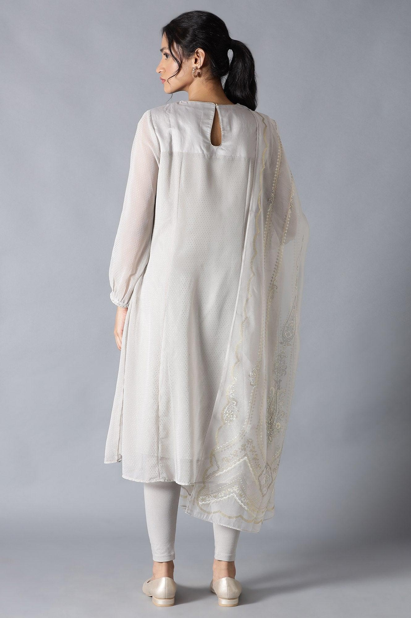 Grey Embroidered kurta With Parallel Pants And Dupatta - Image 2