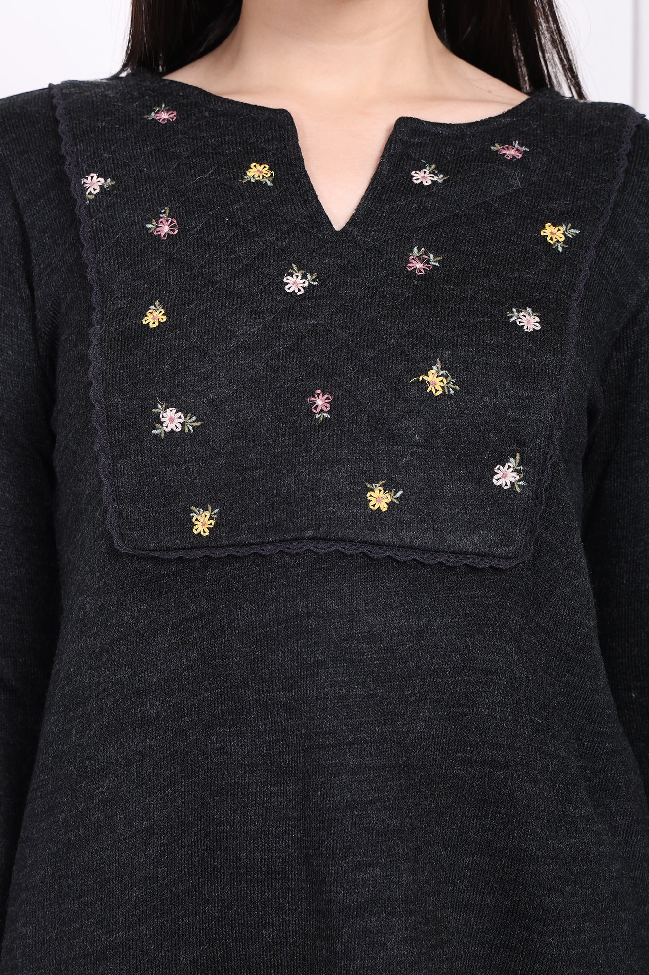 Grey Embroidered Straight Acrylic Tunic - Image 2