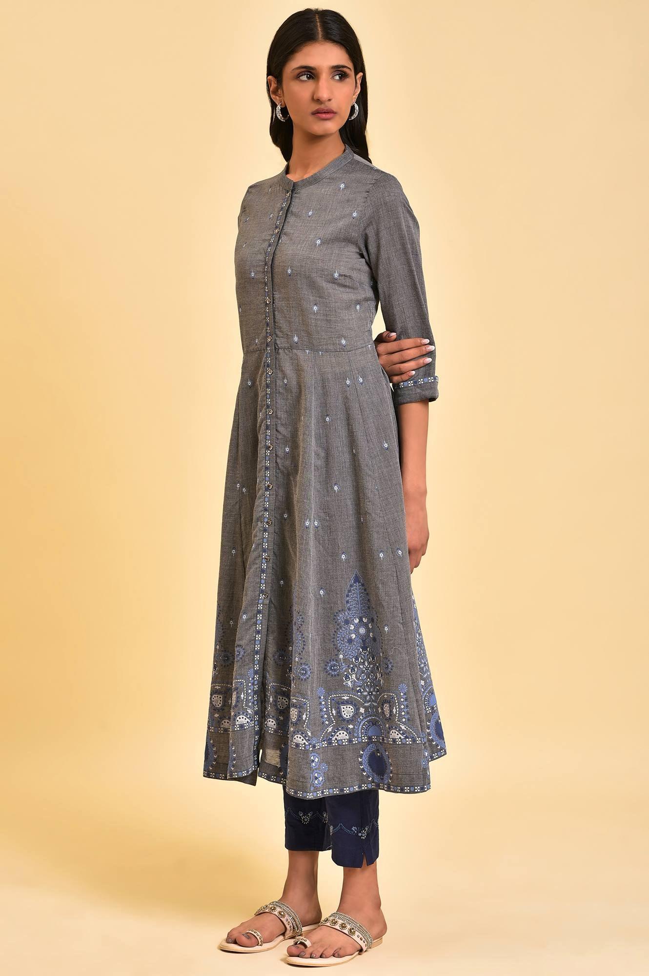 Grey Flared Printed kurta - Image 3