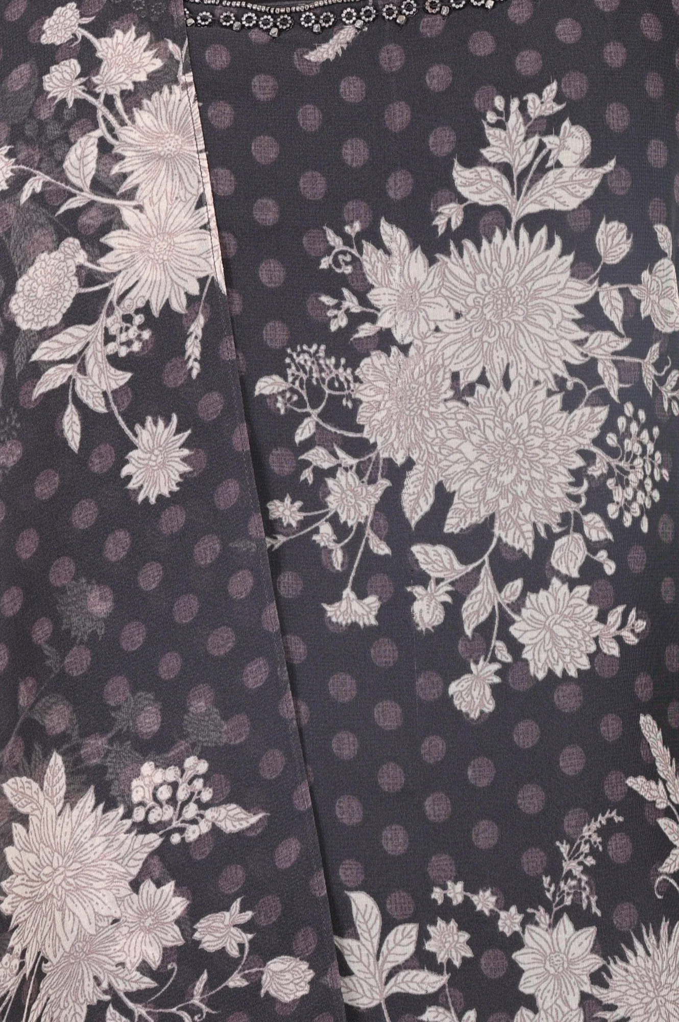 Grey Floral Printed Beadwork Georgette Sleeveless Straight Kurta with Straight Pants and Dupatta Set - Image 2