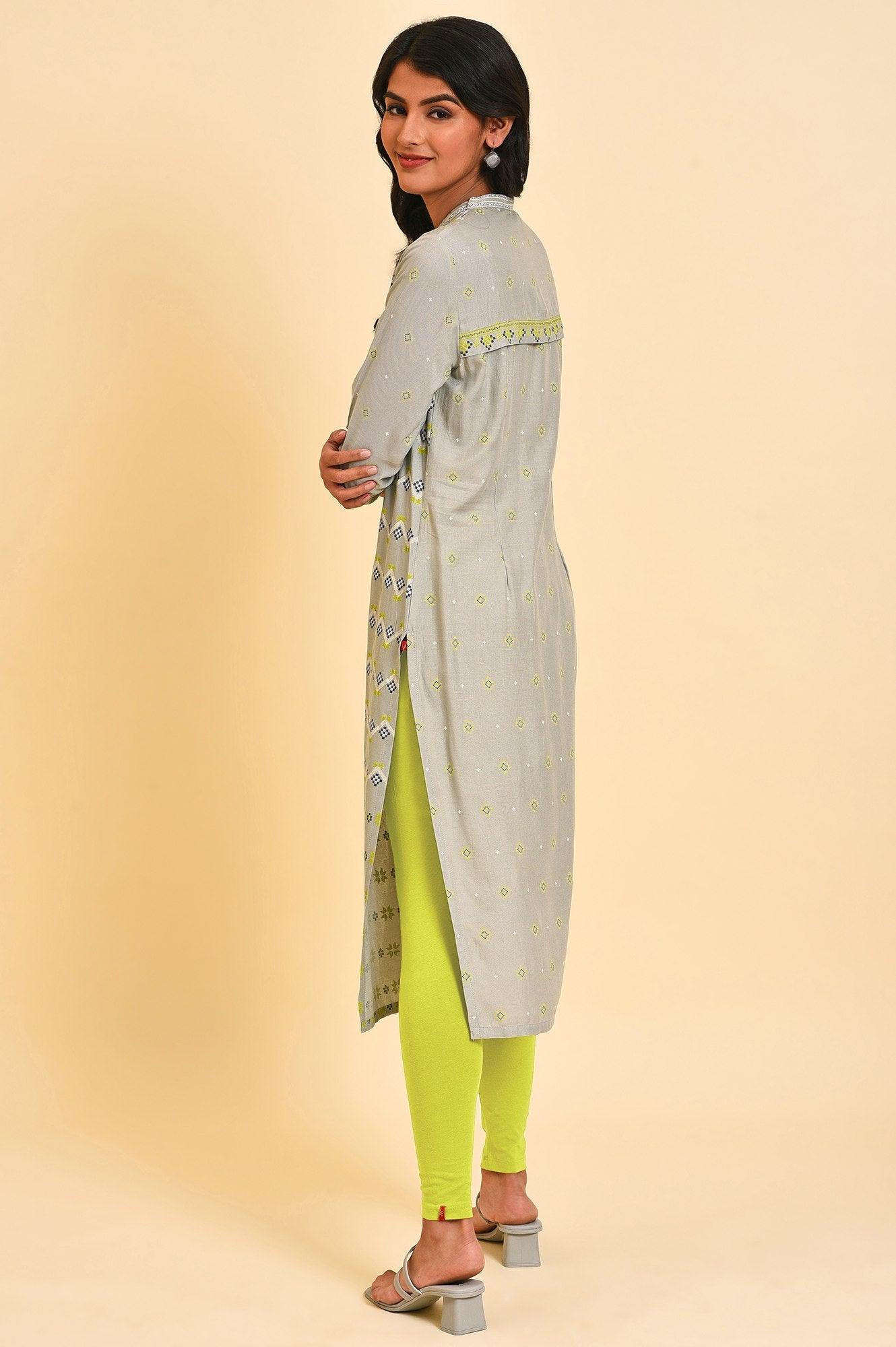 Grey Geometric Print kurta Set - Image 2