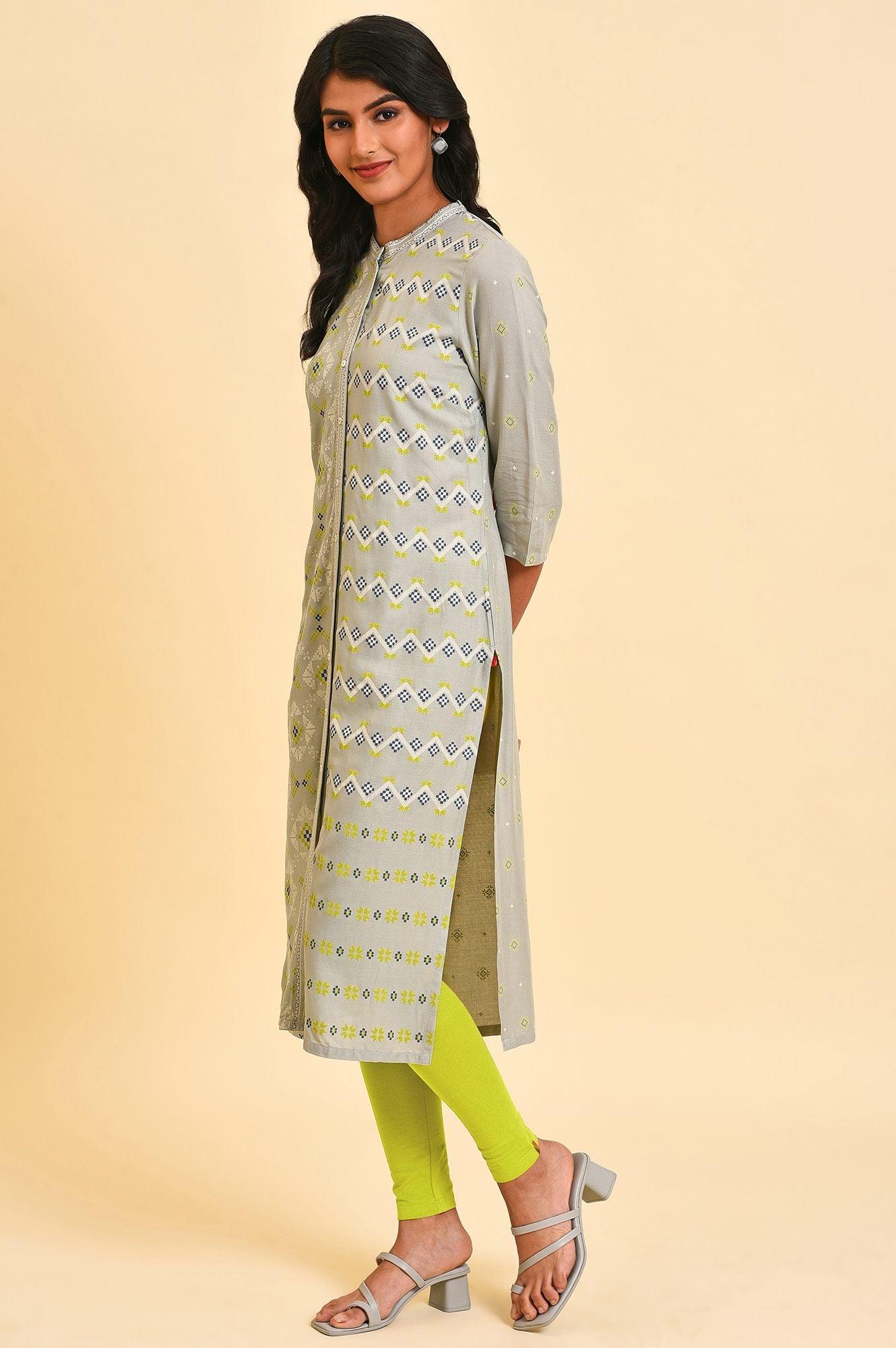 Grey Geometric Print kurta Set - Image 3