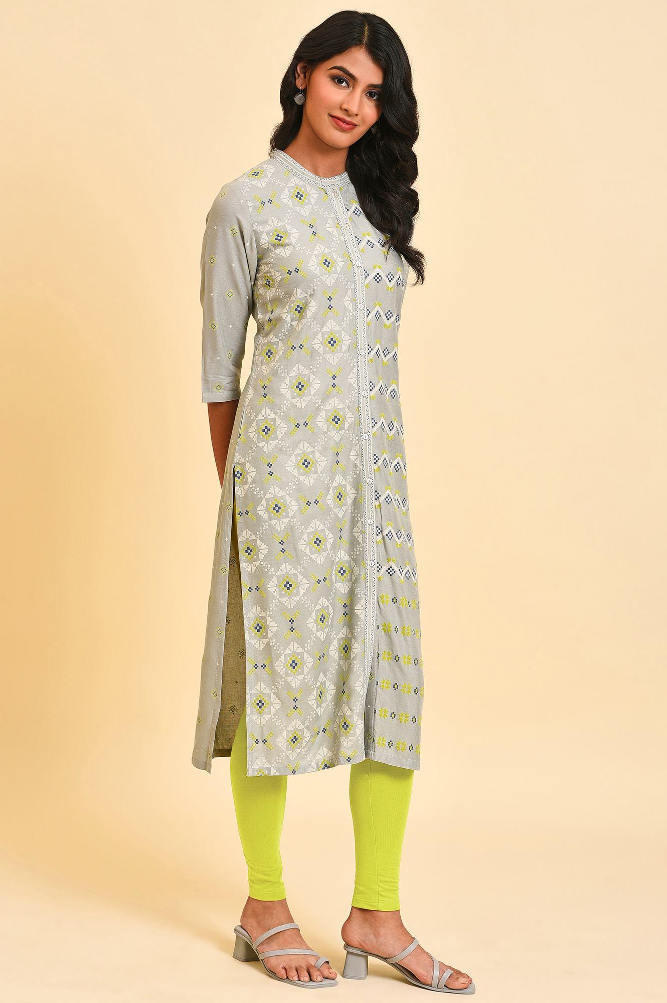 Grey Geometric Print kurta Set - Image 4