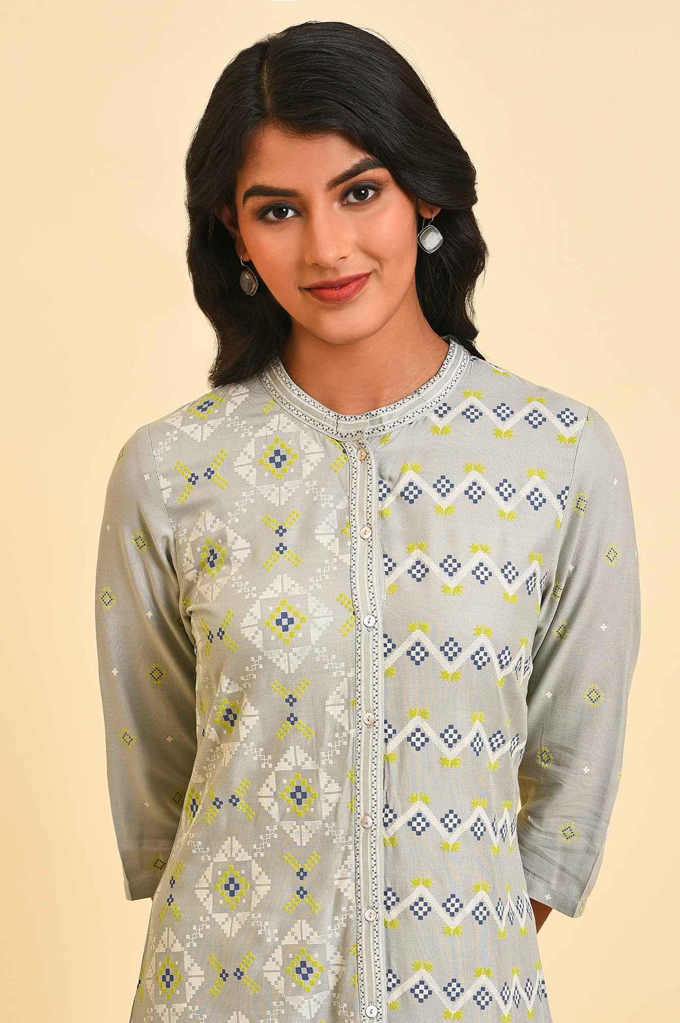 Grey Geometric Print kurta Set - Image 5