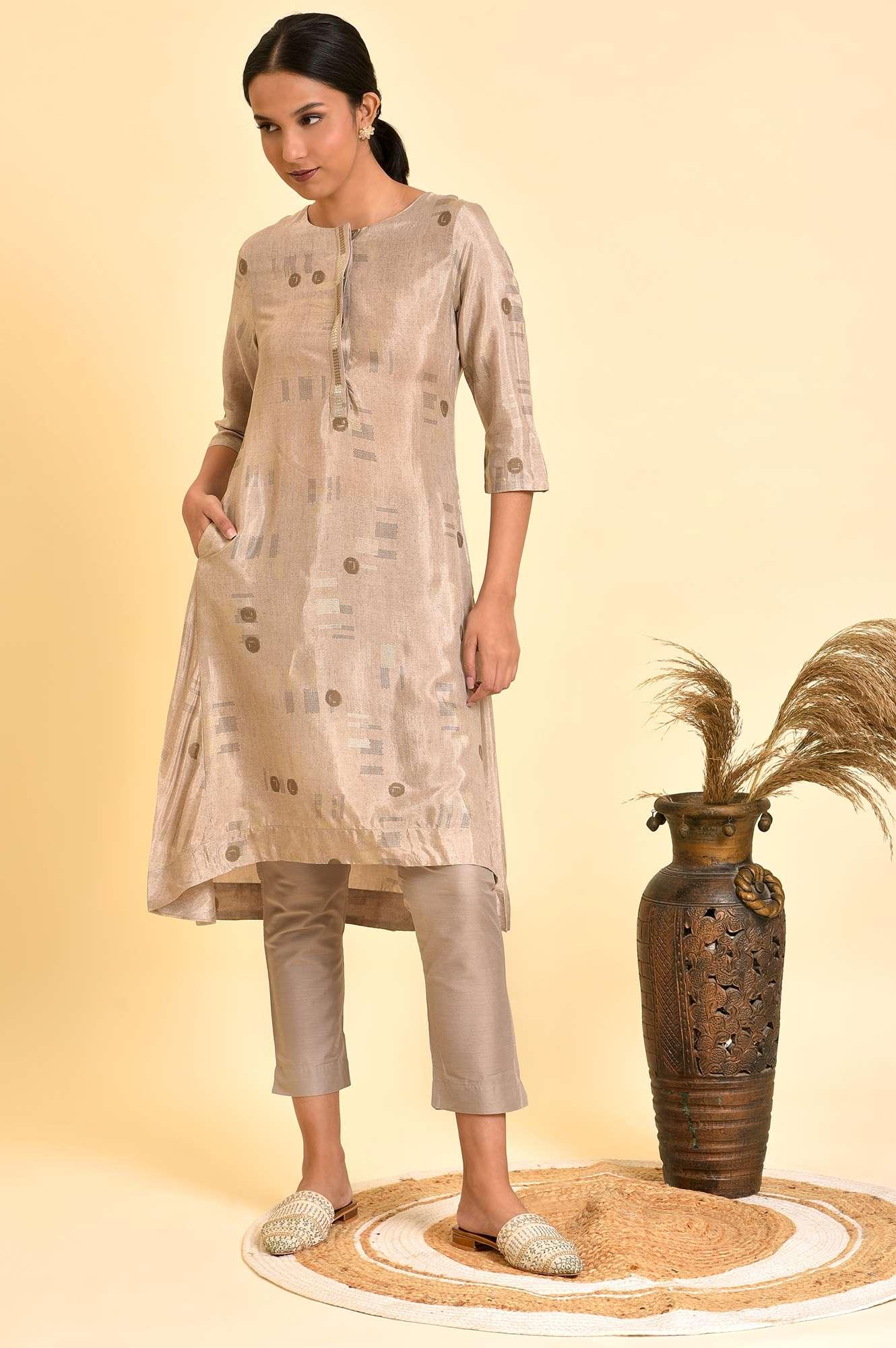 Grey High-Low Kurta And Pants Set
