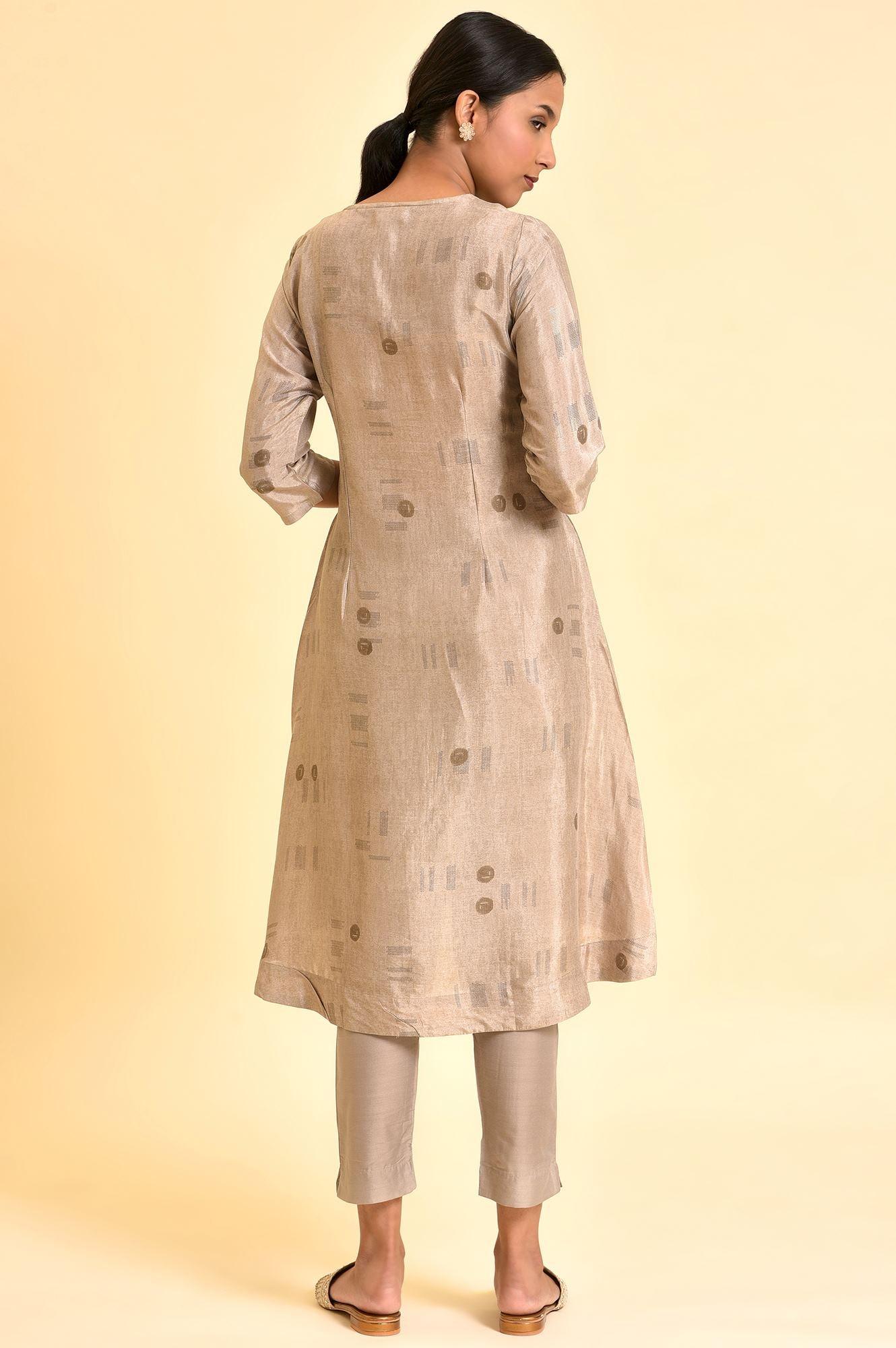 Grey High-Low Kurta And Pants Set - Image 3