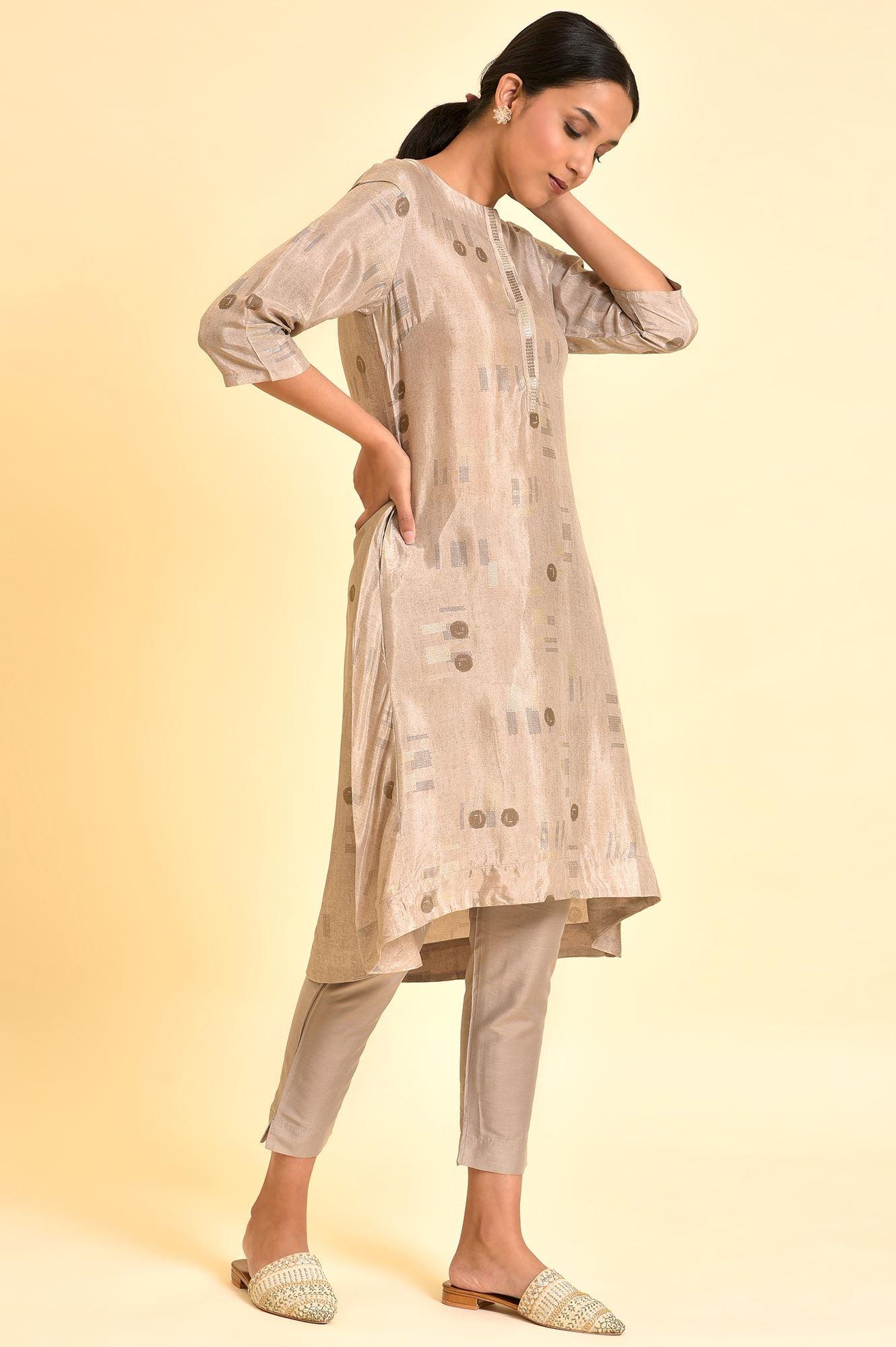 Grey High-Low Kurta And Pants Set - Image 5