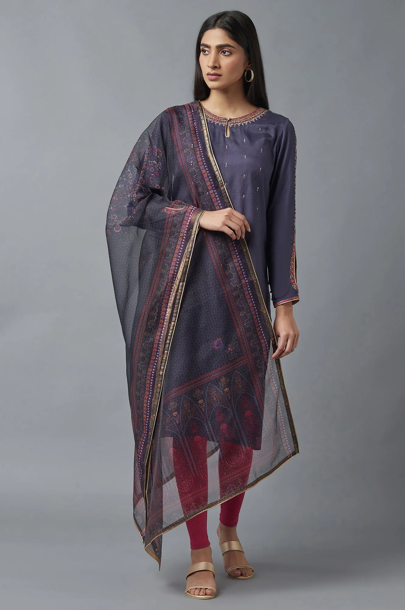 Grey Organza Dupatta - Image 3