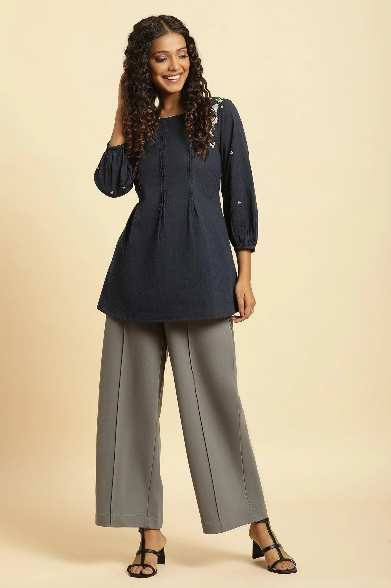 Grey Pin Tuck Trouser Pants - Image 5