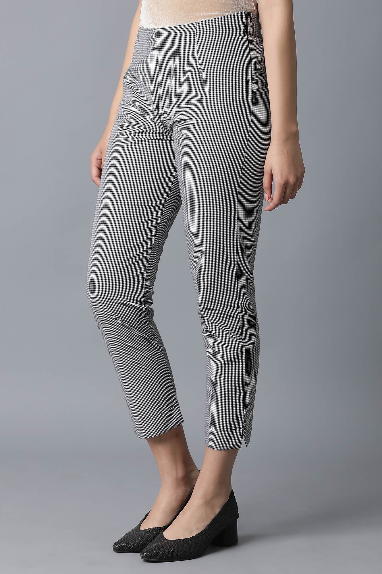 Grey Polka Dots Rayon Flax A-Line Kurta and Slim Pant Set - Image 3