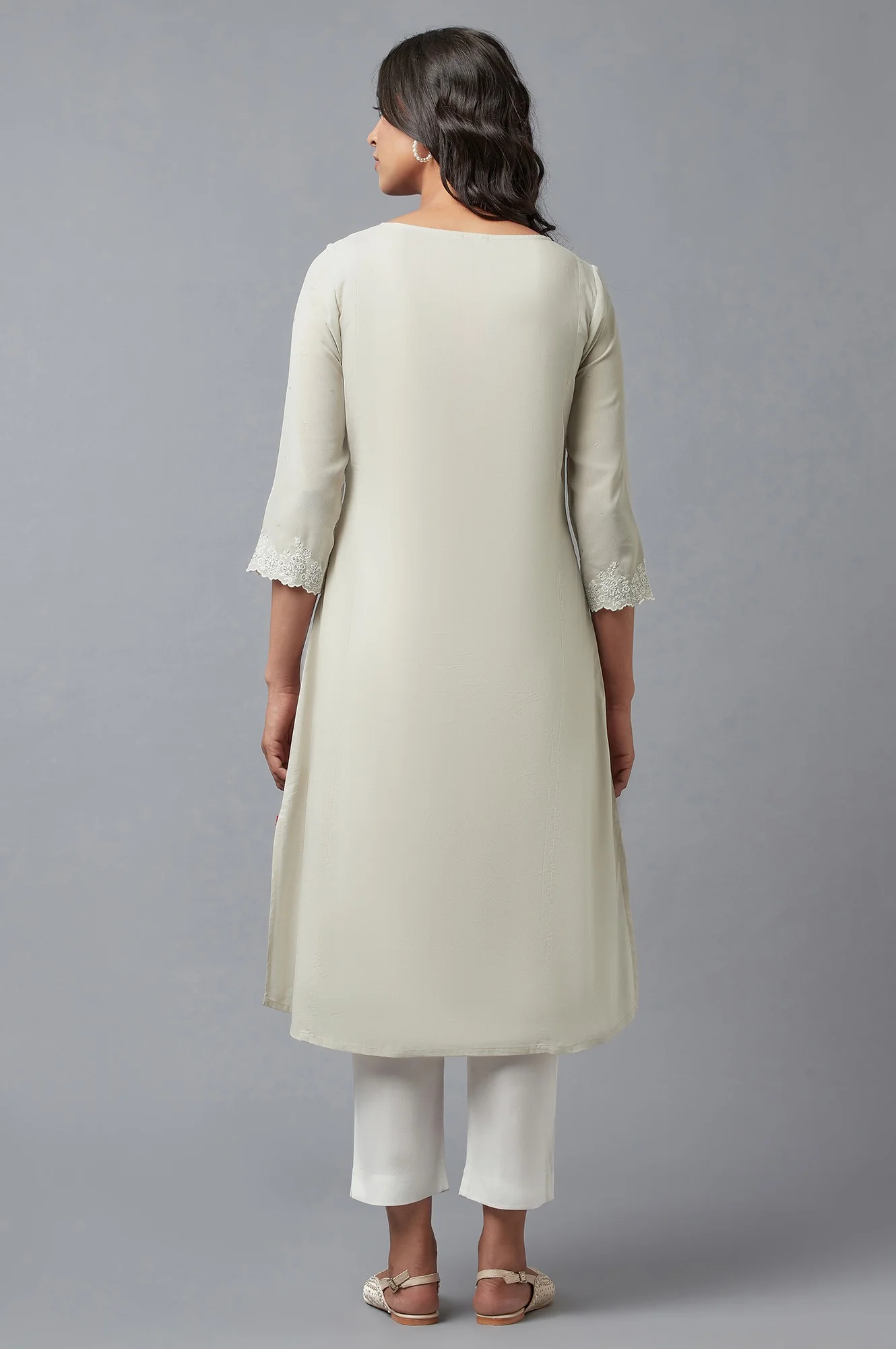 Grey Printed A-Line kurta - Image 2