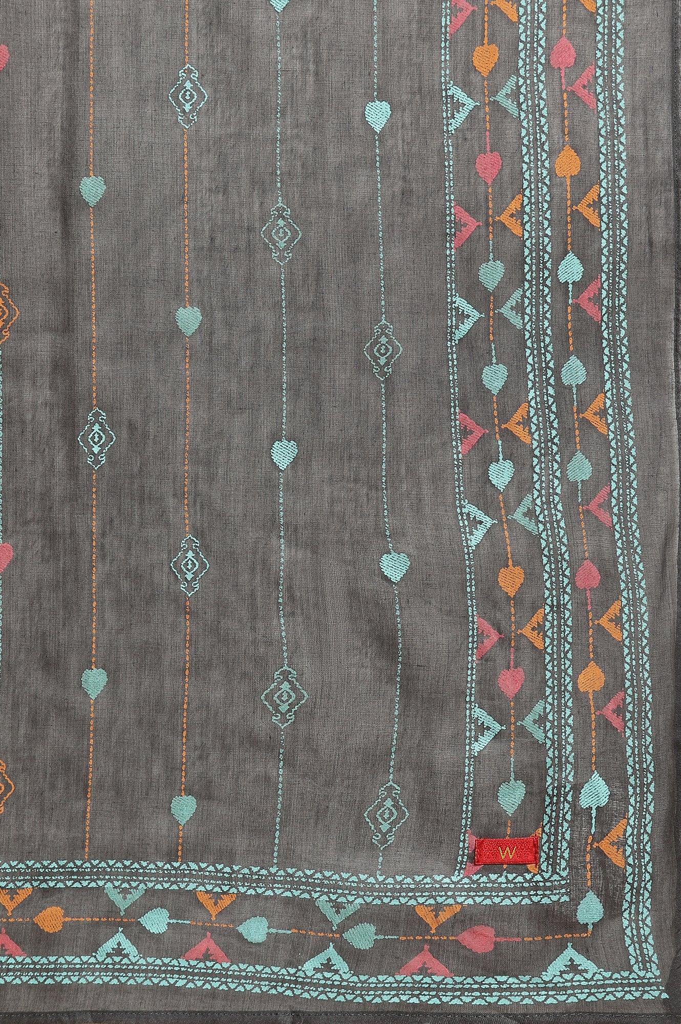 Grey Printed Kurta, Pants & Dupatta Set - Image 9